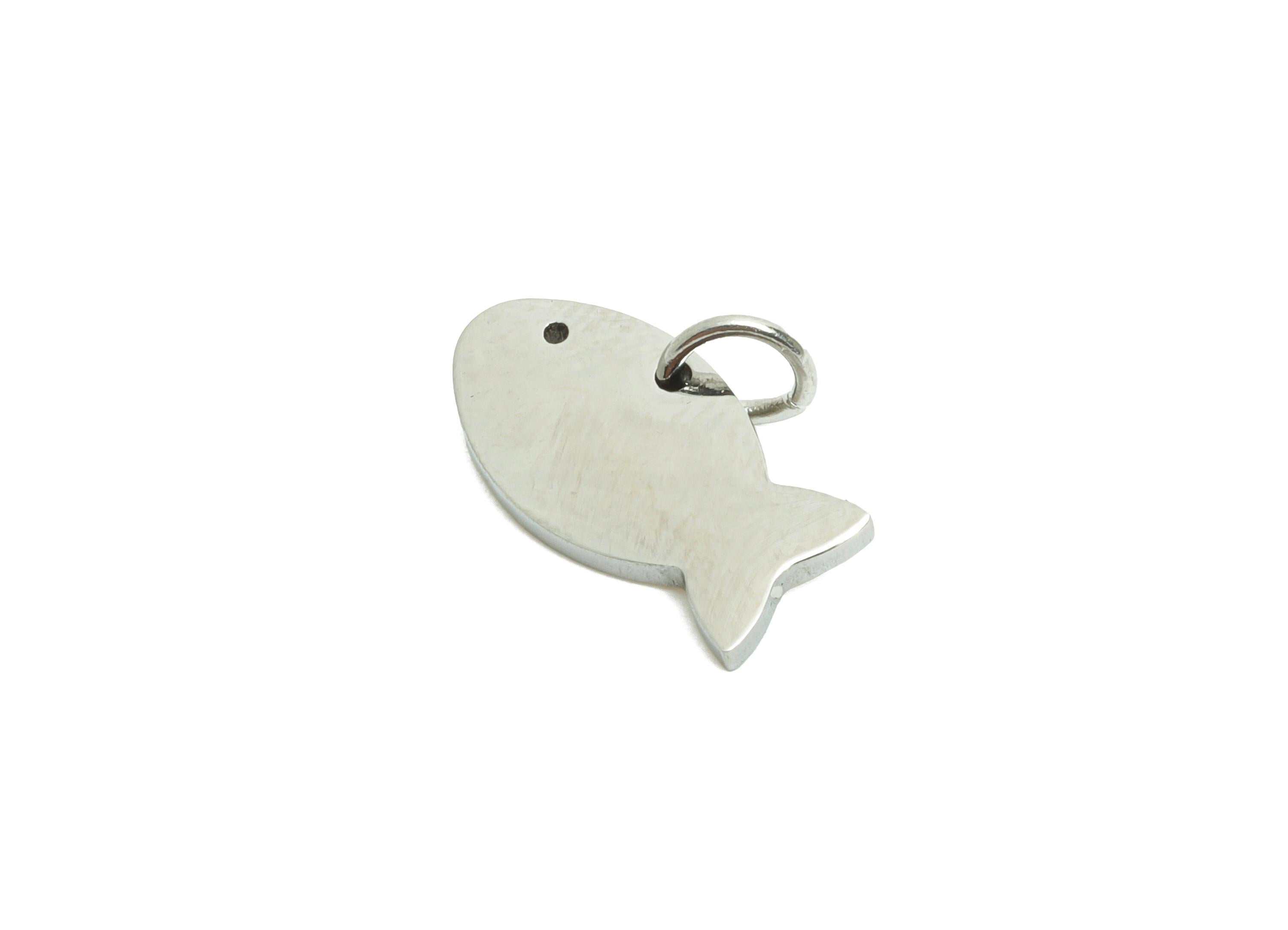 Steel Fish Earring Charm - Stainless Steel Marine Pendant - Minimalist Fish Pendant - Cute Fish Charm - Steel Lucky Fish - 14x7x1mm -SS1558 - DOMEDBAZAAR
