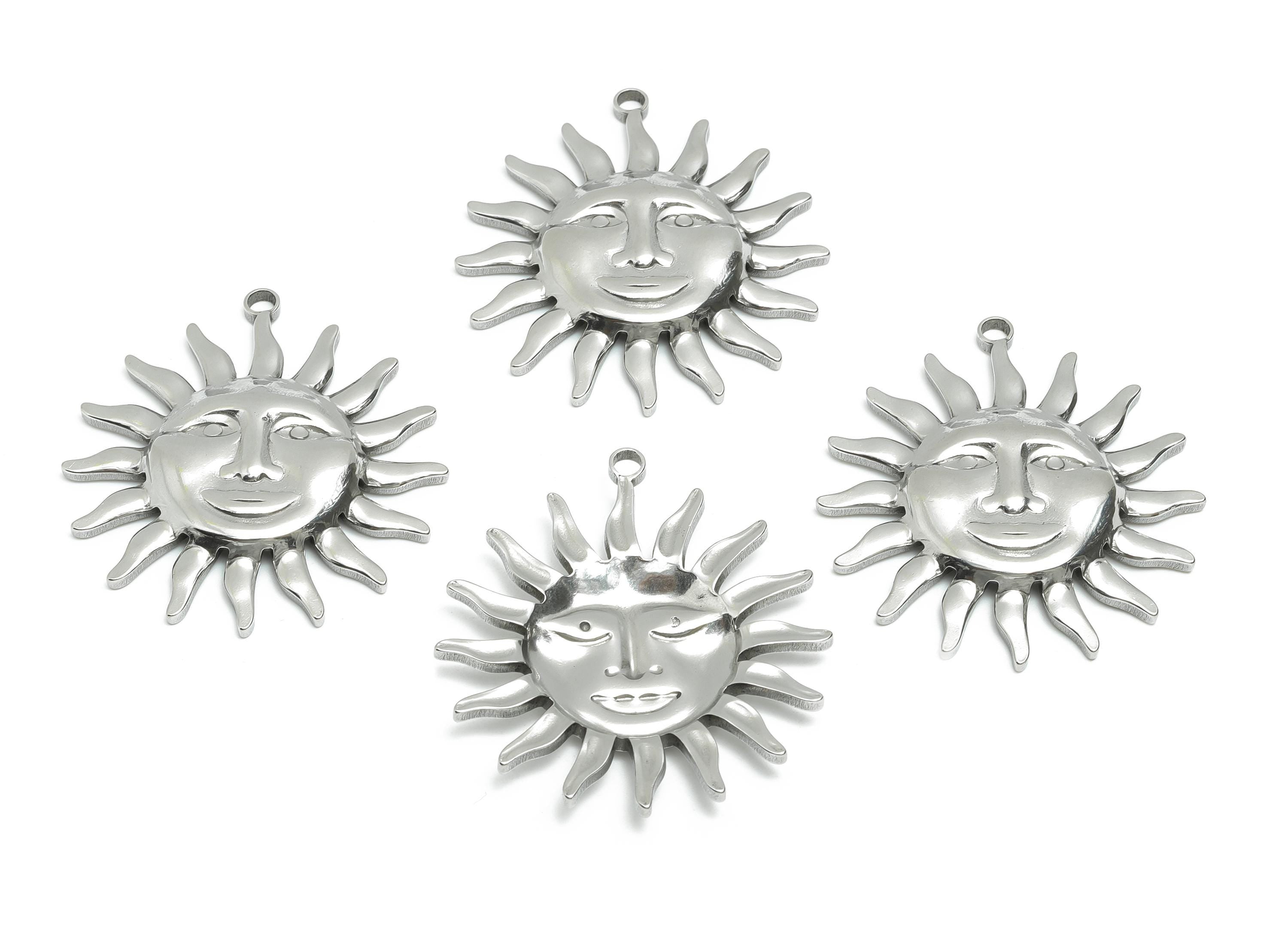 Steel Sun Face Pendant - Radiant Sun Pendant for Necklace - Vintage Solar Symbol Pendant - Stainless Steel Jewelry - 40x37.2x3.49mm - SS1983 - DOMEDBAZAAR