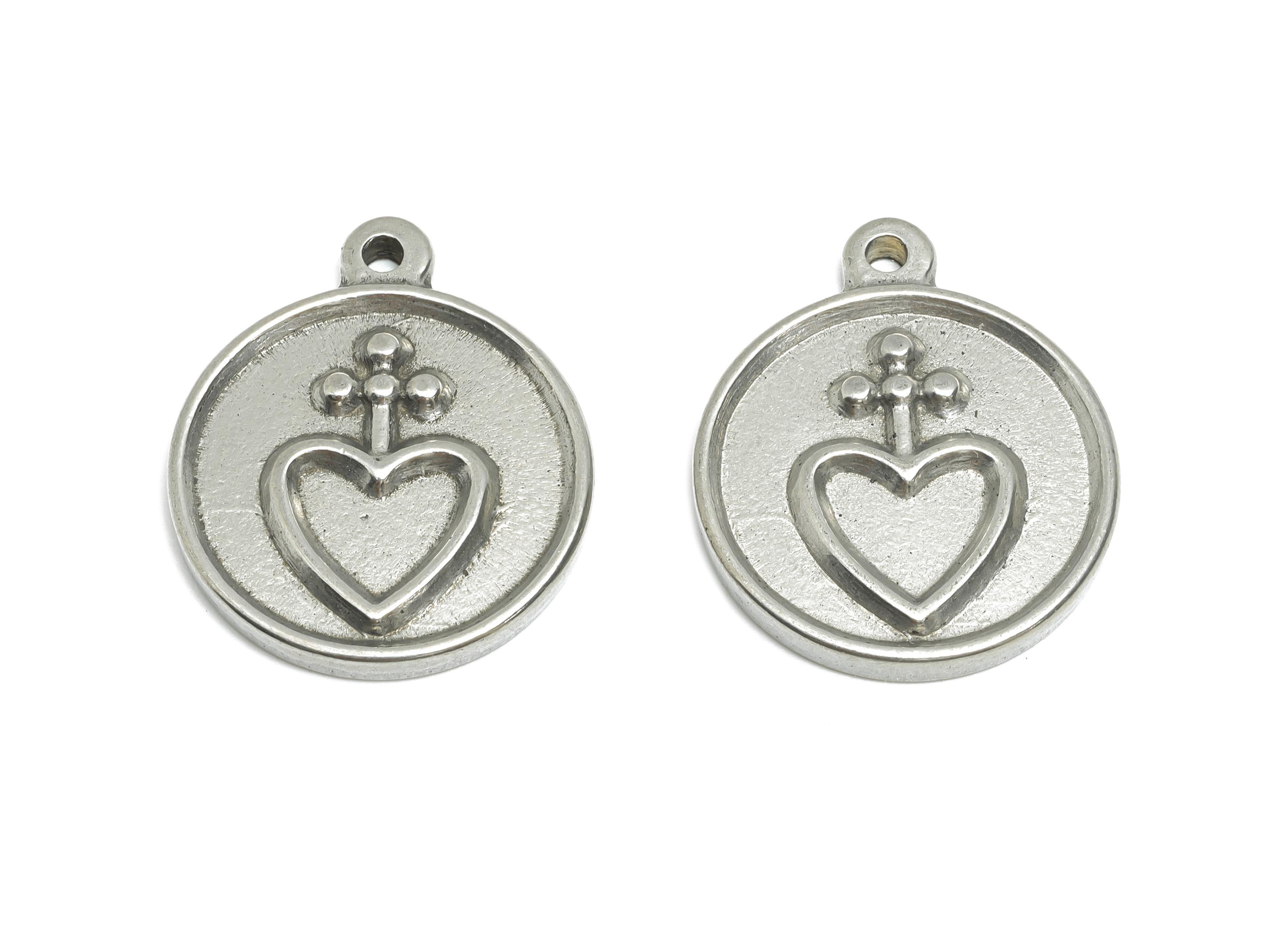 Steel Heart Pendant - Minimalist Heart Jewelry for Necklace - Vintage Romantic Heart Charm - Stainless Steel Jewelry -24x20x2.8mm - SS1939 - DOMEDBAZAAR