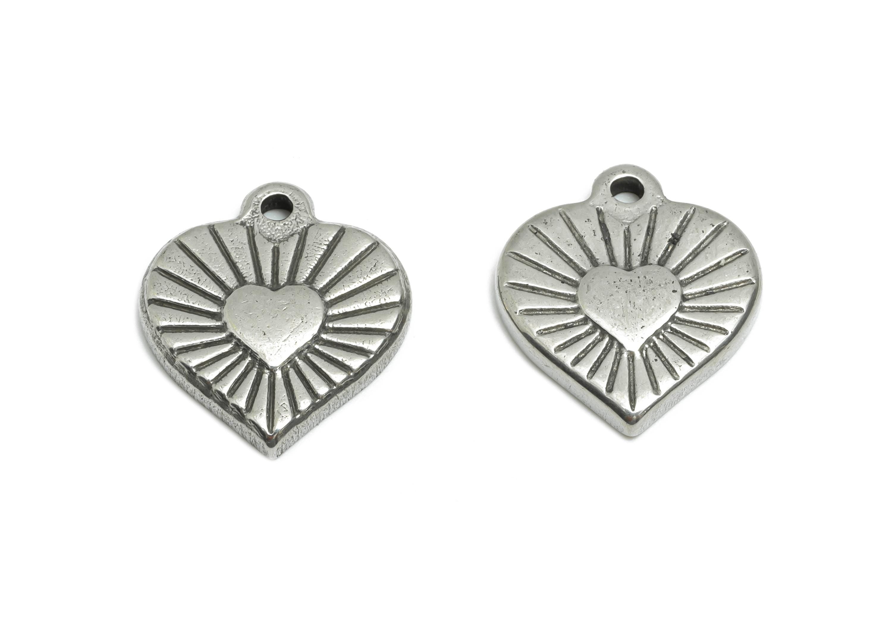 Steel Heart Pendant - Minimalist Heart Jewelry for Necklace - Vintage Romantic Heart Charm - Stainless Steel Jewelry - 17x16x2.94mm - SS1736 - DOMEDBAZAAR