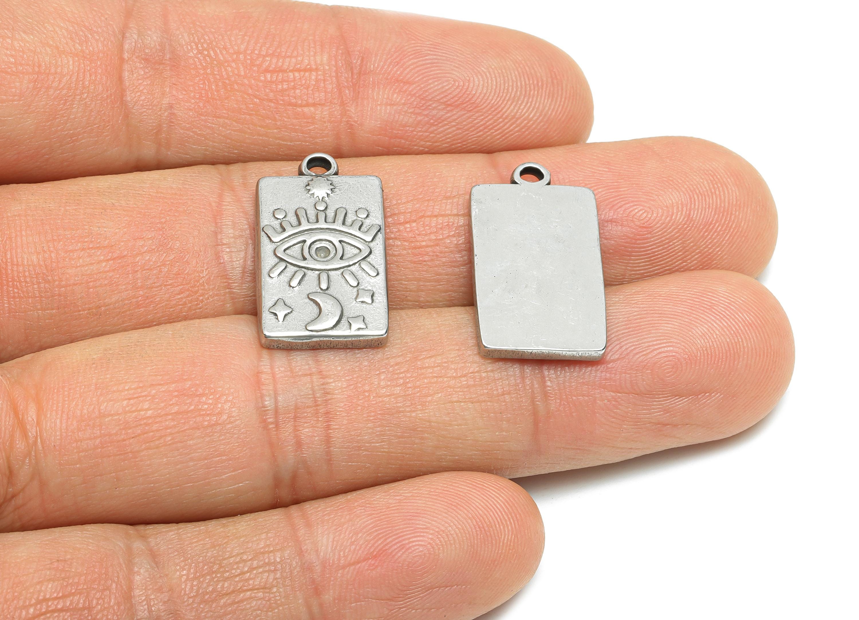 Steel Eye Crescent Pendant - Textured Protective Eye Charm for Bracelet - Celestial Ethnic Pendant - Mystic Symbol - 22x12x2.48mm - SS1833 - DOMEDBAZAAR