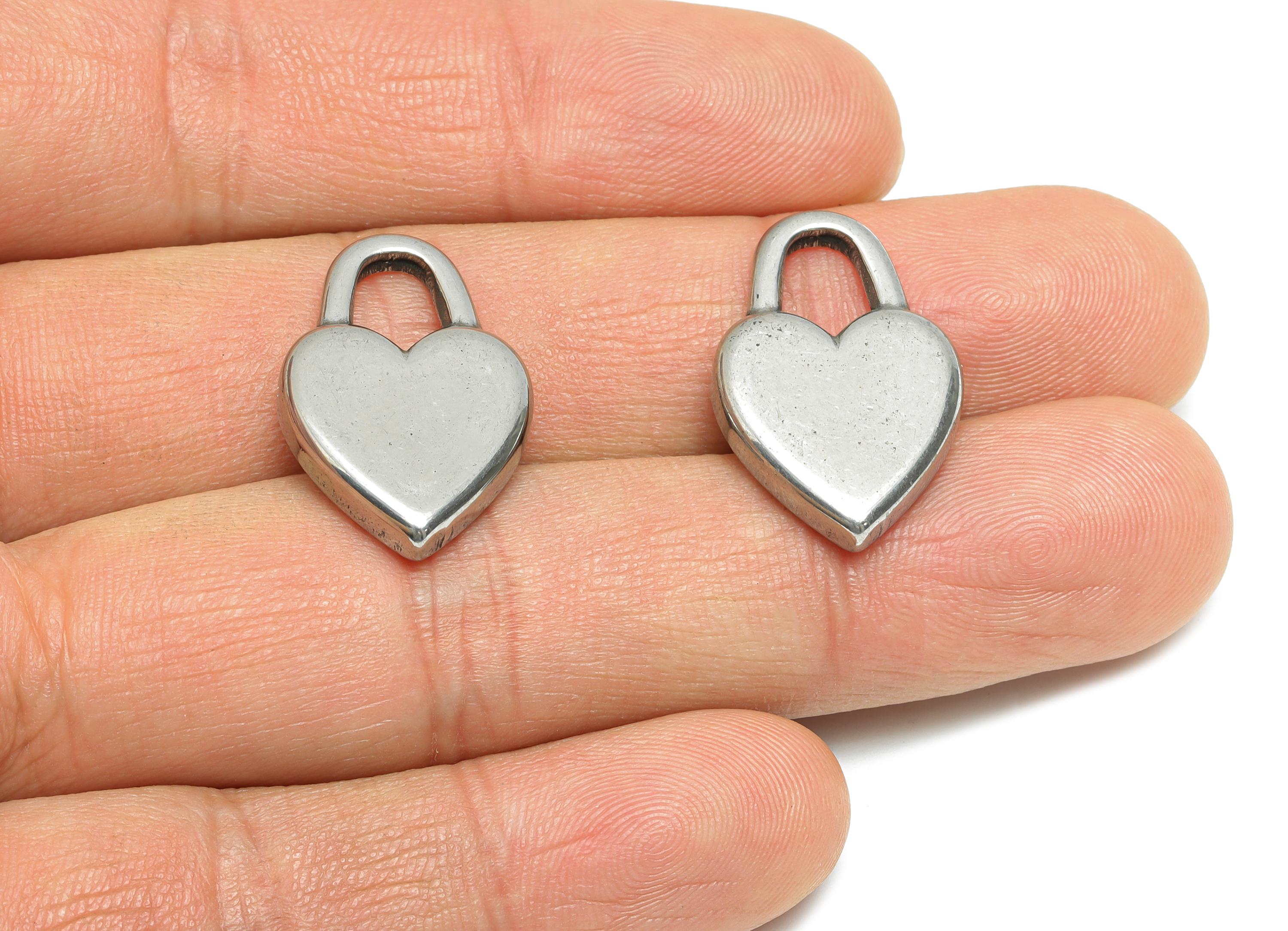 Stainless Steel Heart Charms - Smooth Heart Lock Pendant - Vintage Heart Lock Design - Symbolic Love Lock Jewelry - 24.65x15.89x4mm - SS1758 - DOMEDBAZAAR