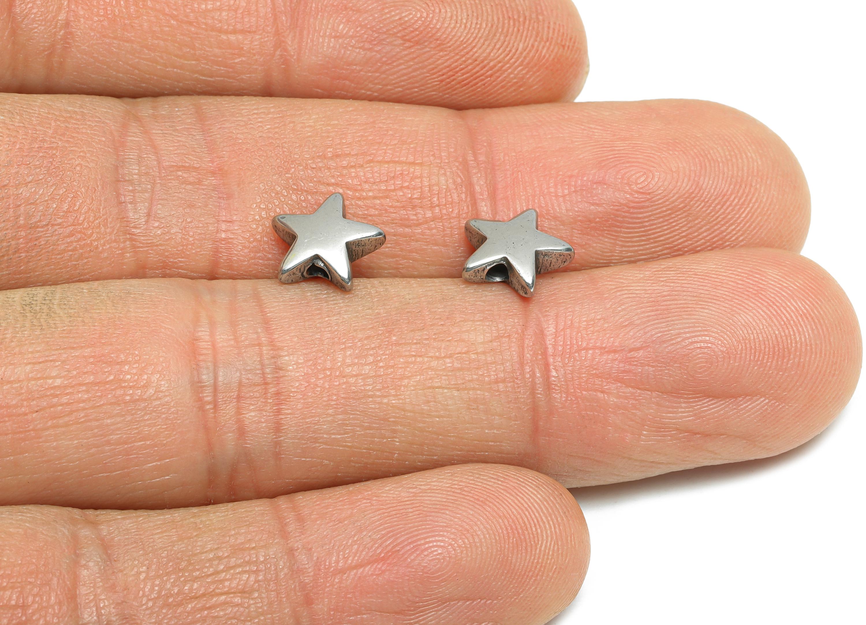 Stainless Steel Star Bead - Smooth Silver Star Bracelet Bead - Celestial Star Jewelry - Minimalist Steel Accent - 9.06x8.65x3.23mm - SS1780 - DOMEDBAZAAR