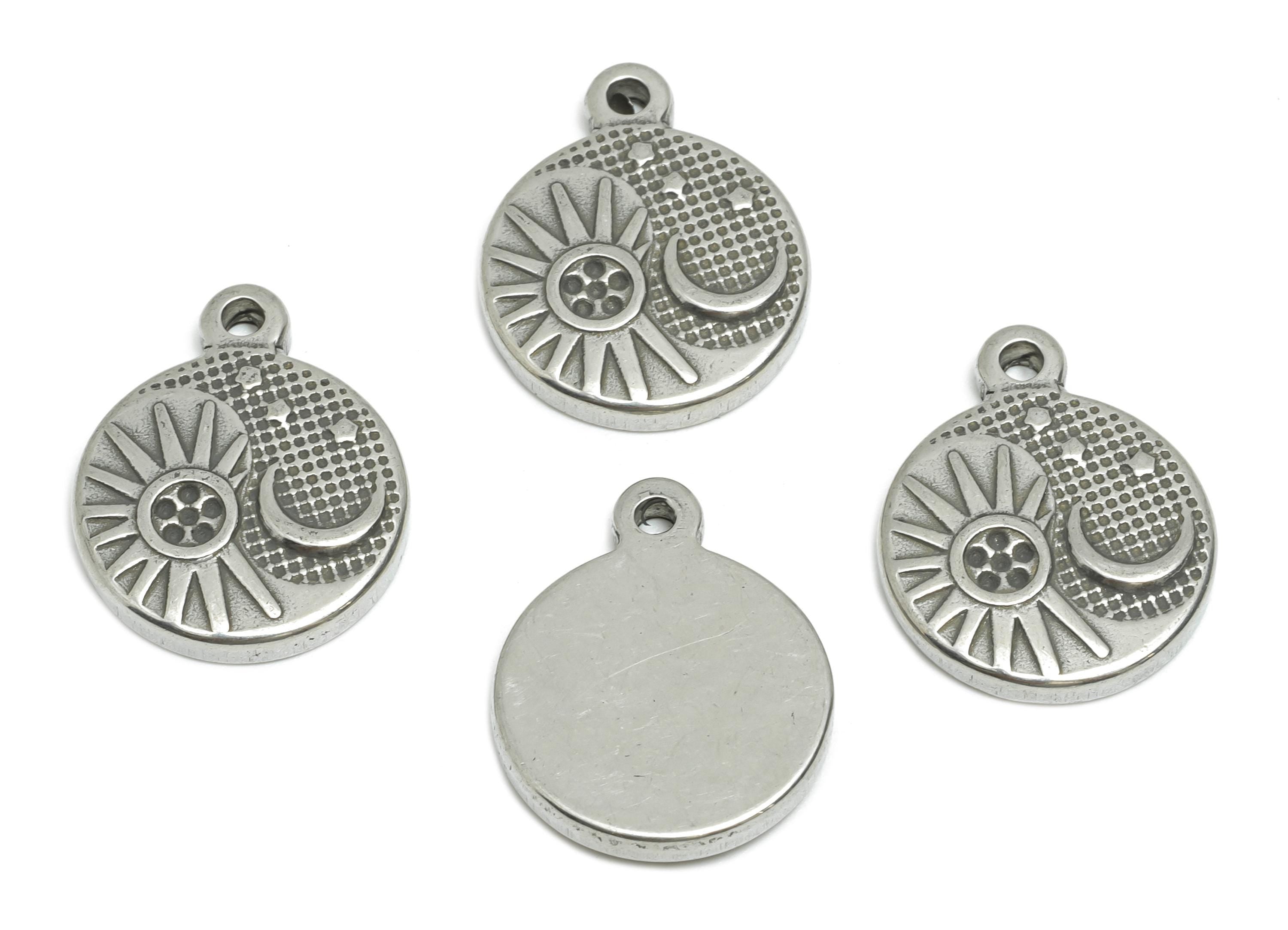 Steel Crescent Pendant - Textured Sun and Moon Charm for Necklace - Celestial Sunshine Pendant - Steel Jewelry - 18x15x2.59mm - SS1929 - DOMEDBAZAAR