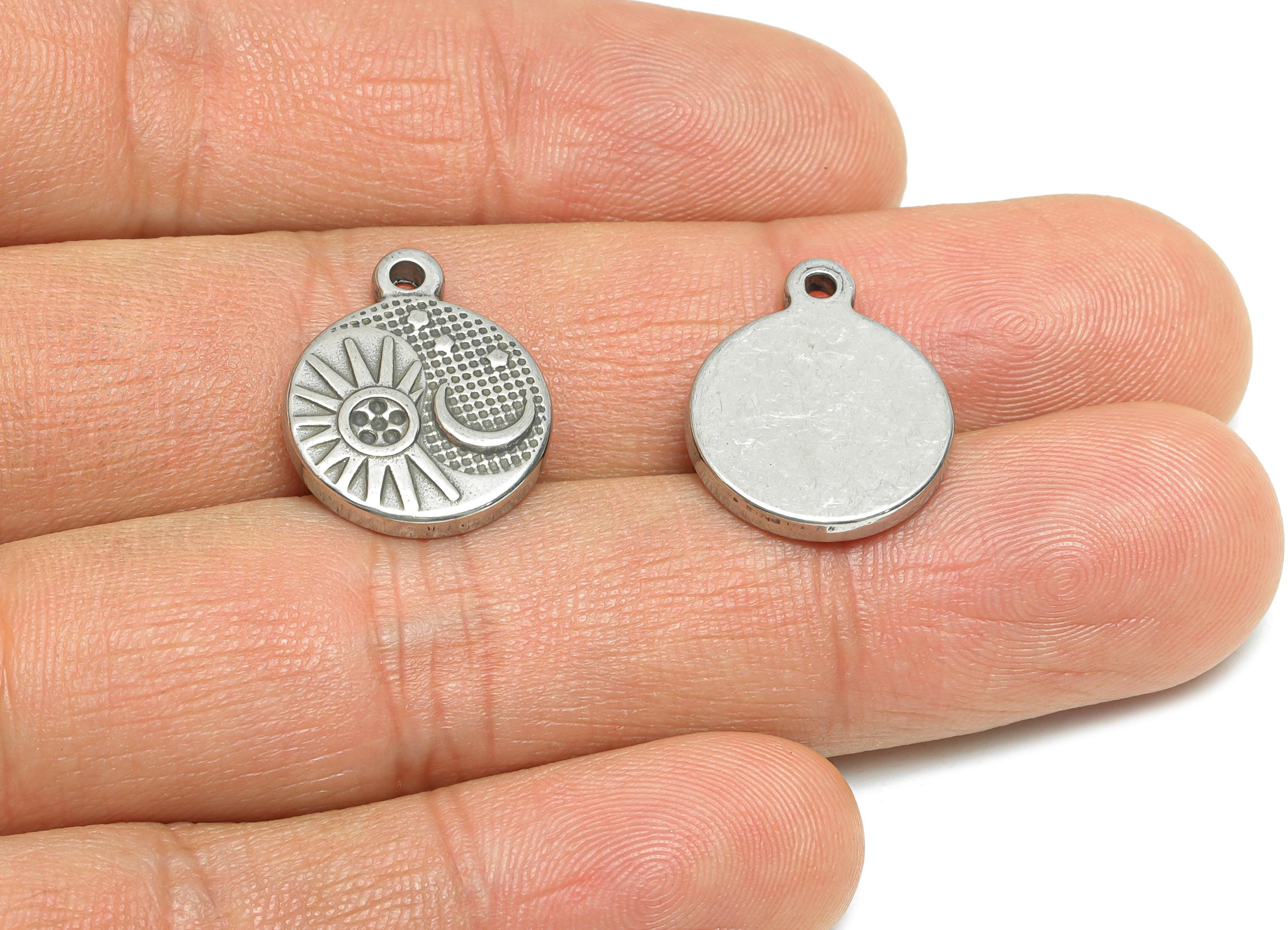 Steel Crescent Pendant - Textured Sun and Moon Charm for Necklace - Celestial Sunshine Pendant - Steel Jewelry - 18x15x2.59mm - SS1929 - DOMEDBAZAAR