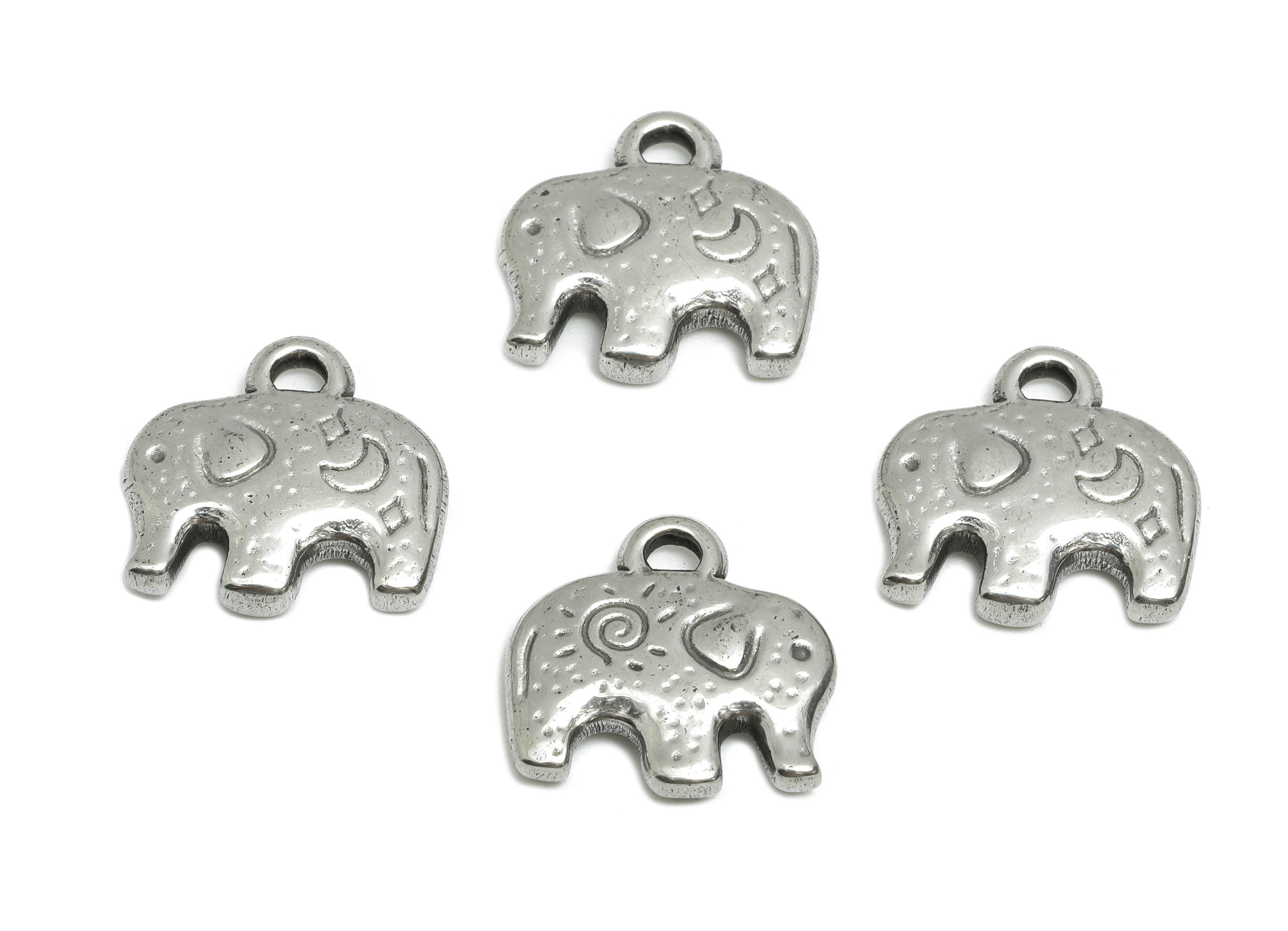 Steel Elephant Pendant - Cute Silver Animal Charms - Steel Elephant Pendant for Necklace - Jewelry Component - 15.25x14.42x3.26mm - SS1809 - DOMEDBAZAAR