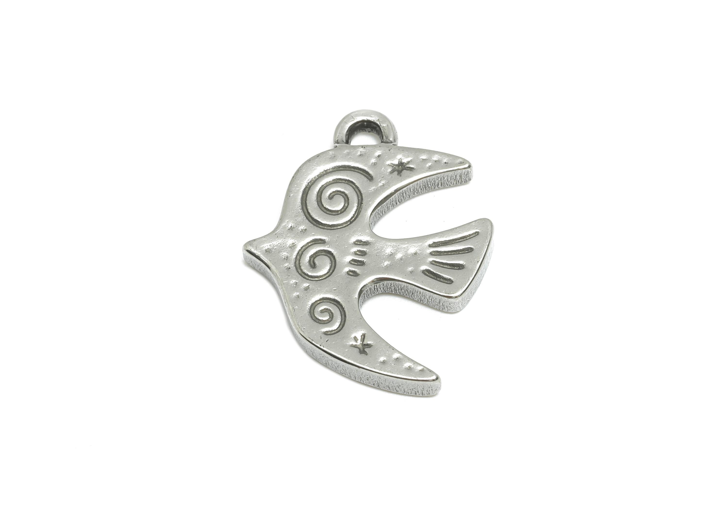 Steel Bird Pendant - Charming Animal Pendant for Necklace - Nature Swirl Details For DIY Jewelry - Handmade Jewelry - 16x21x2.2mm - SS1953 - DOMEDBAZAAR