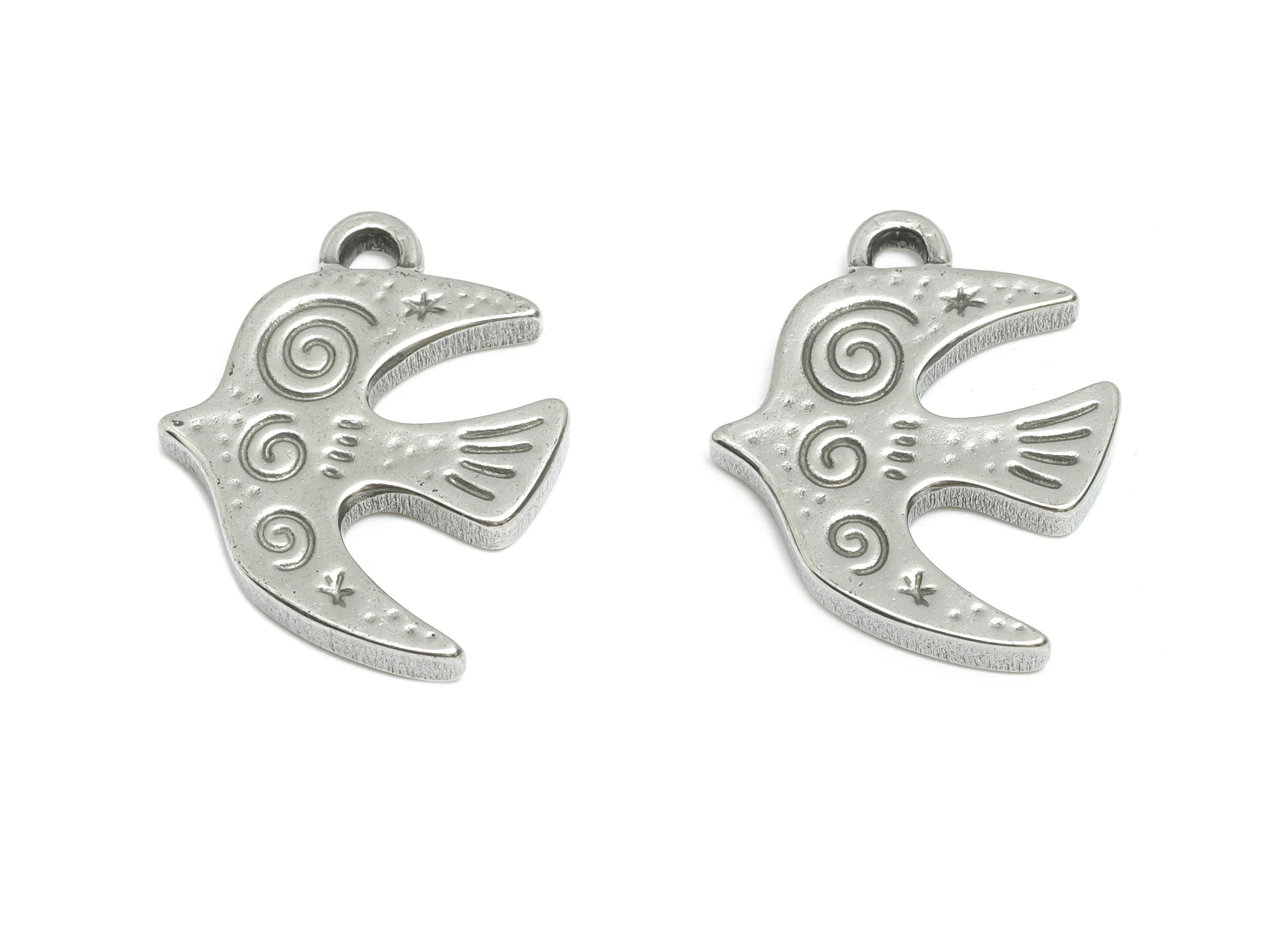 Steel Bird Pendant - Charming Animal Pendant for Necklace - Nature Swirl Details For DIY Jewelry - Handmade Jewelry - 16x21x2.2mm - SS1953 - DOMEDBAZAAR