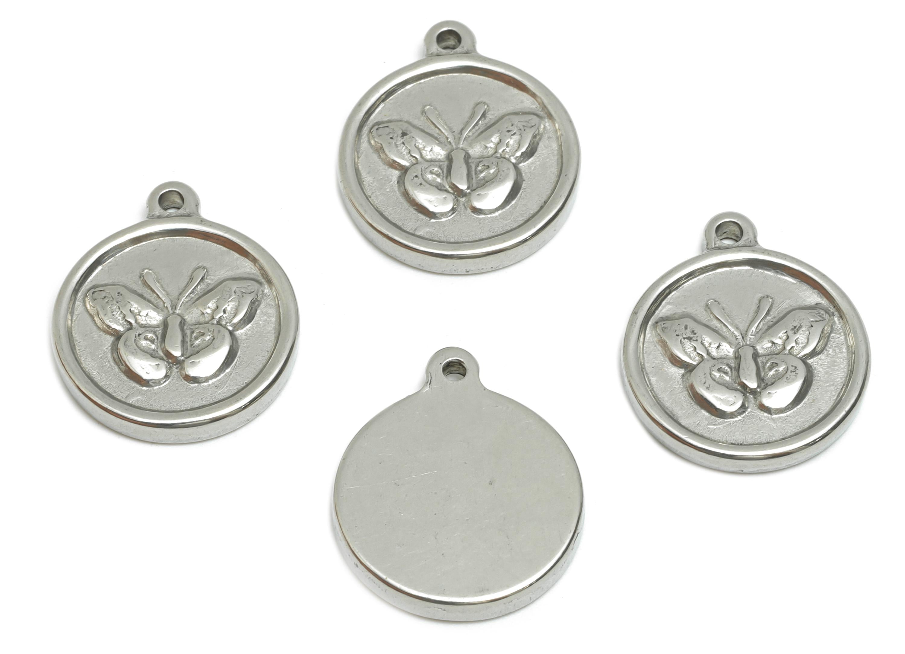 Steel Butterfly Charms - Detailed Silver Insect Charms - Vintage Butterfly Coin Pendant - Steel Jewelry Component - 18x15x2.43mm - SS1964 - DOMEDBAZAAR