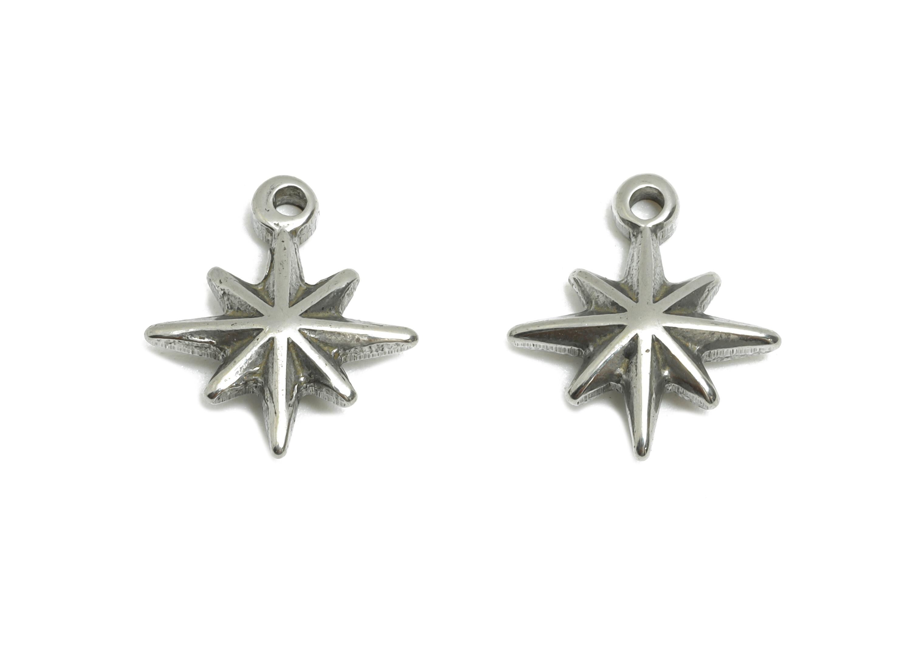 Stainless Steel Star Pendant - Mini North Star Pendant for Bracelet - Steel Whimsical Star Details For DIY Jewelry - 13x11x3.13mm - SS1919 - DOMEDBAZAAR