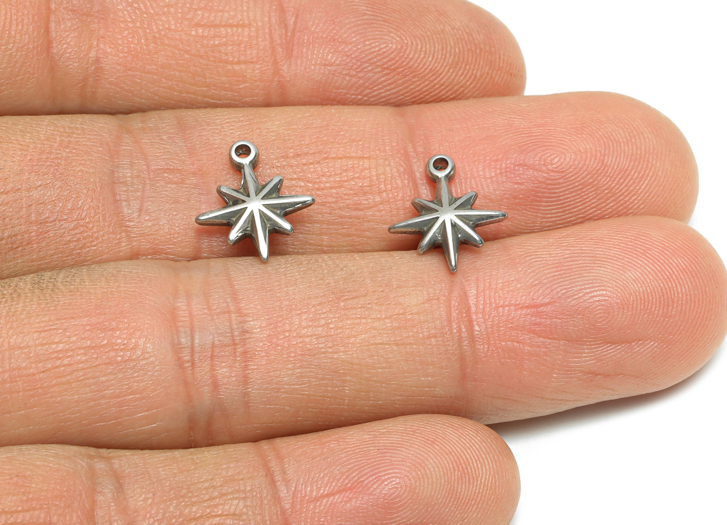 Stainless Steel Star Pendant - Mini North Star Pendant for Bracelet - Steel Whimsical Star Details For DIY Jewelry - 13x11x3.13mm - SS1919 - DOMEDBAZAAR