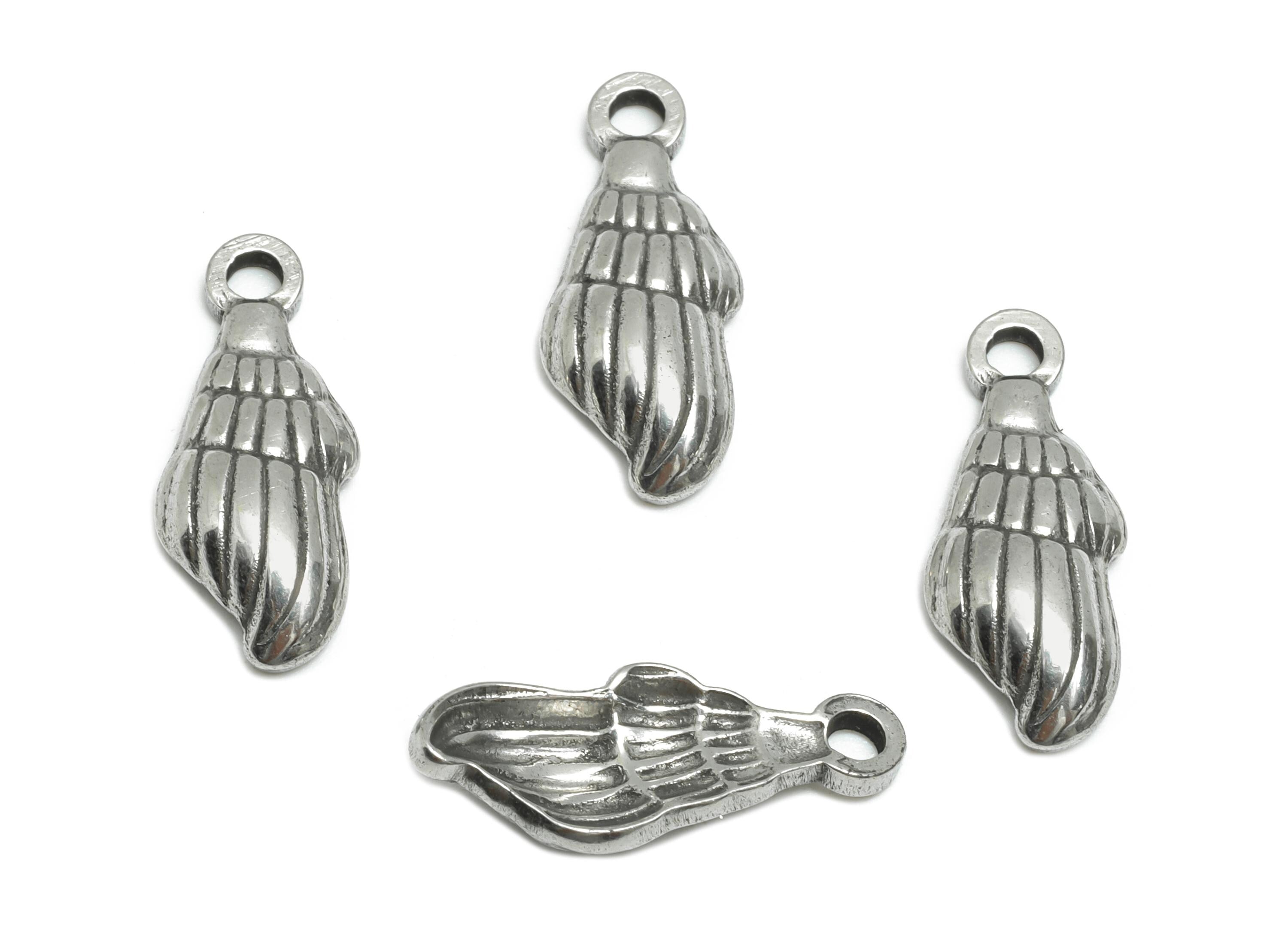 Steel Shell Charms - Textured Steel Marine Shell Charm - Nature Silver Ocean Life Design - Steel Jewelry Accessory - 18x7x3.49mm - SS1791 - DOMEDBAZAAR