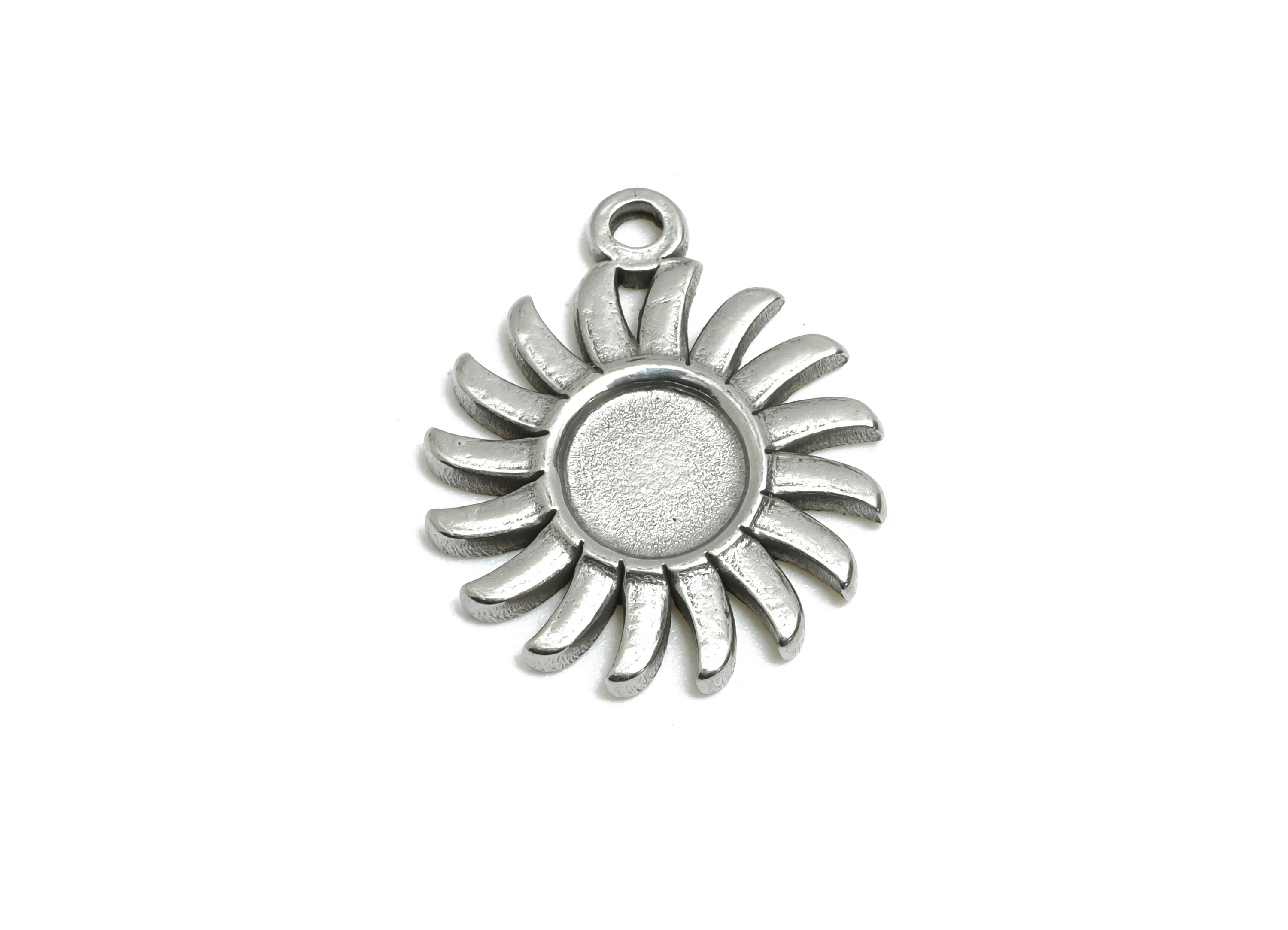 Steel Sunflower Pendant - Floral Steel Charm For DIY Necklace - Nature DIY Jewelry Supplies - Steel Jewelry Accessory - 17x15x1mm - SS1945 - DOMEDBAZAAR