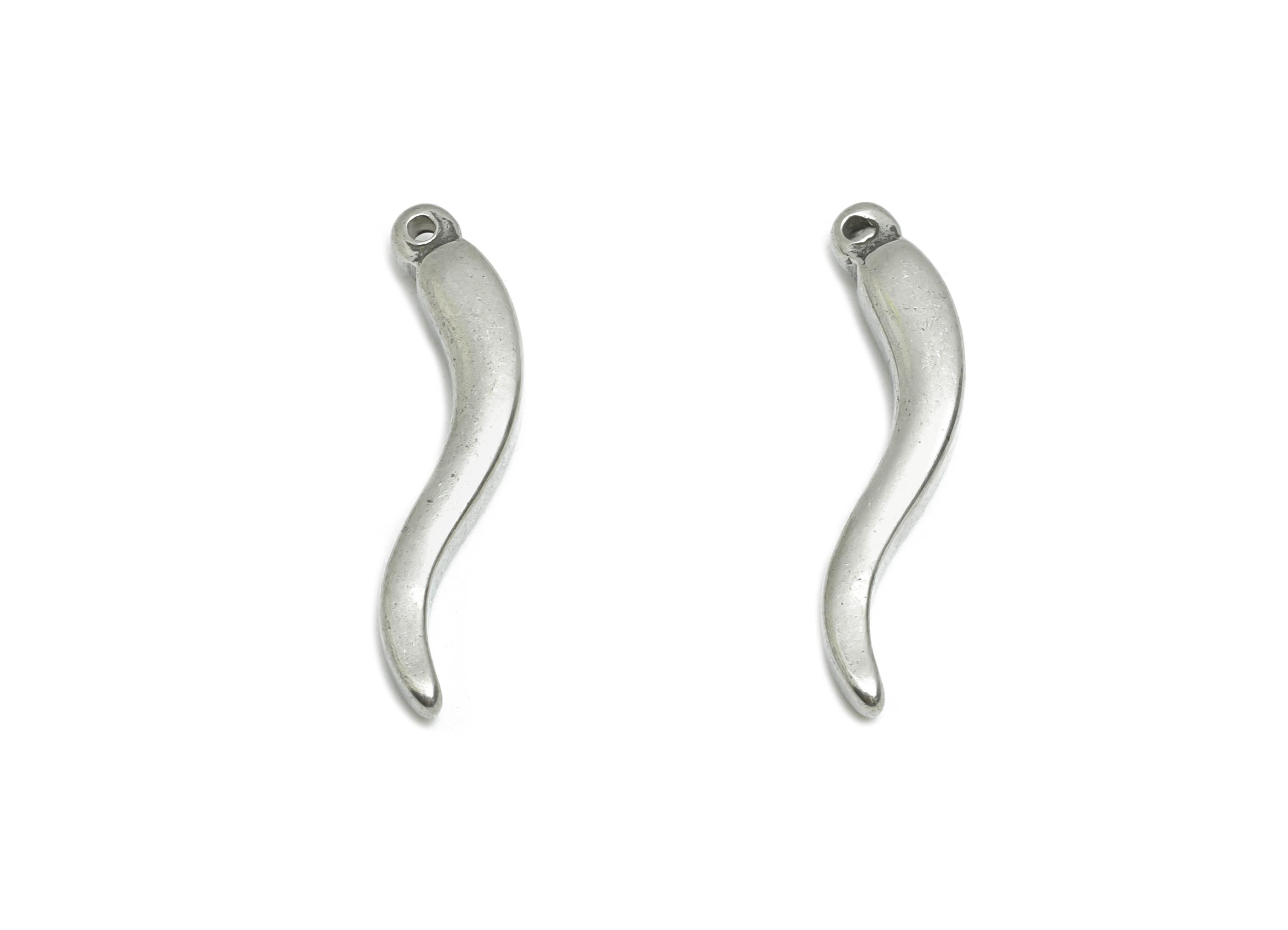 Steel Curve Horn Pendant - Modern Jewelry For DIY Necklace - Sleek and Polished Finish - Craft Supplies Steel Jewelry - 23x5x3.5mm - SS1723 - DOMEDBAZAAR