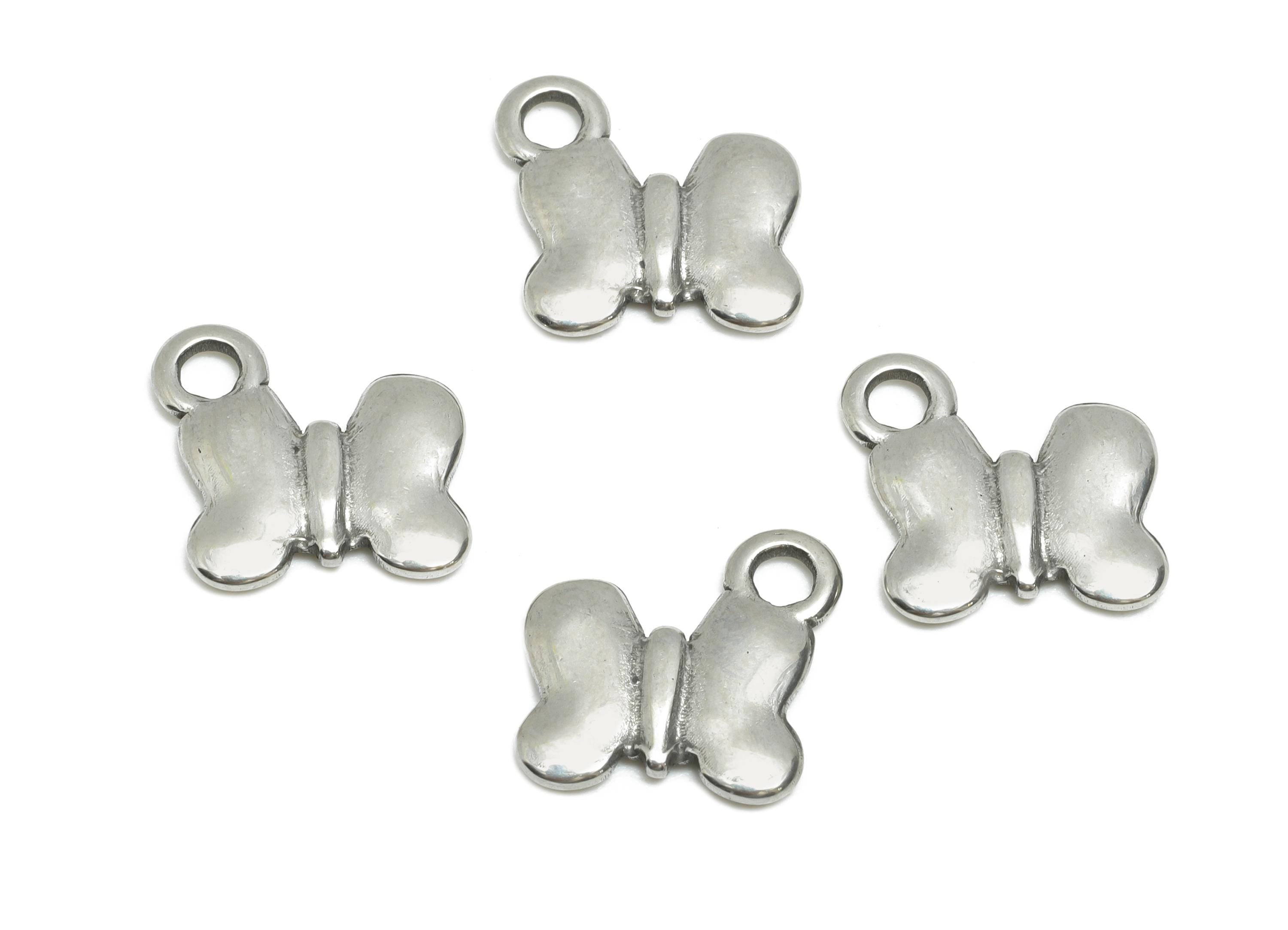 Steel Butterfly Charms - Sleek Silver Insect Charms for Bracelet - Minimalist Butterfly Charm - Whimsical Jewelry - 12.26x12x1.66mm - SS1795 - DOMEDBAZAAR