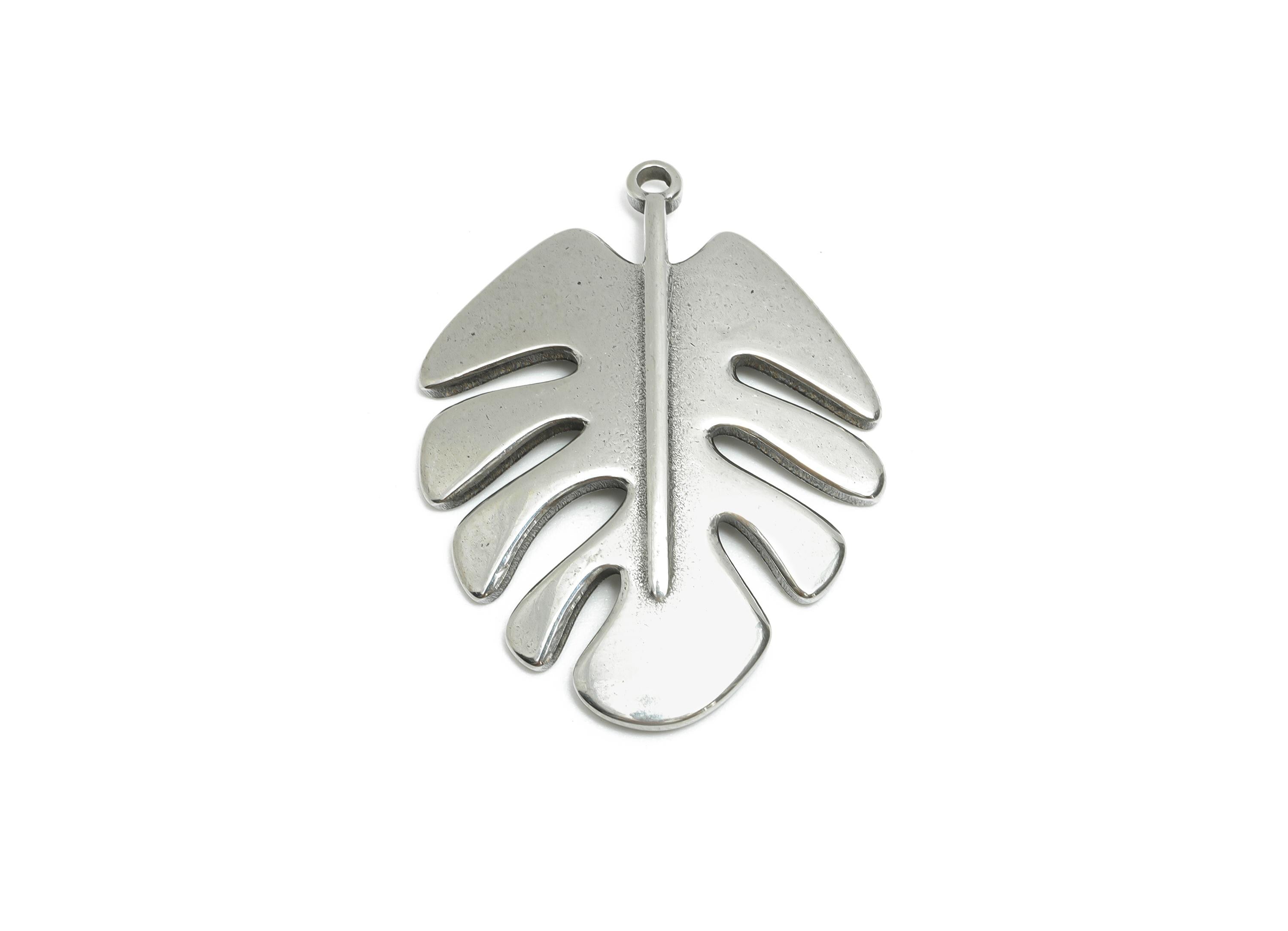 Monstera Leaf Pendant - Minimalist Botanical Pendant - Cut-Out  Modern Jewelry Component - Steel Jewelry Component - 32x24x2.89mm - SS1749 - DOMEDBAZAAR