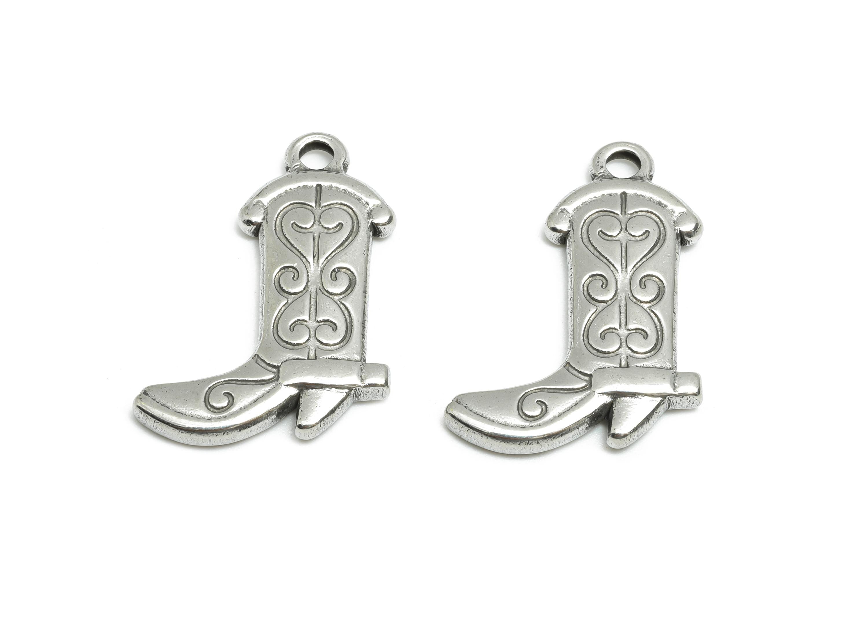 Cowboy Boot Pendant - Stainless Steel Minimalist Western Jewelry - Country Western Jewelry - Steel Jewelry - 25x18x3.2mm - SS1848 - DOMEDBAZAAR