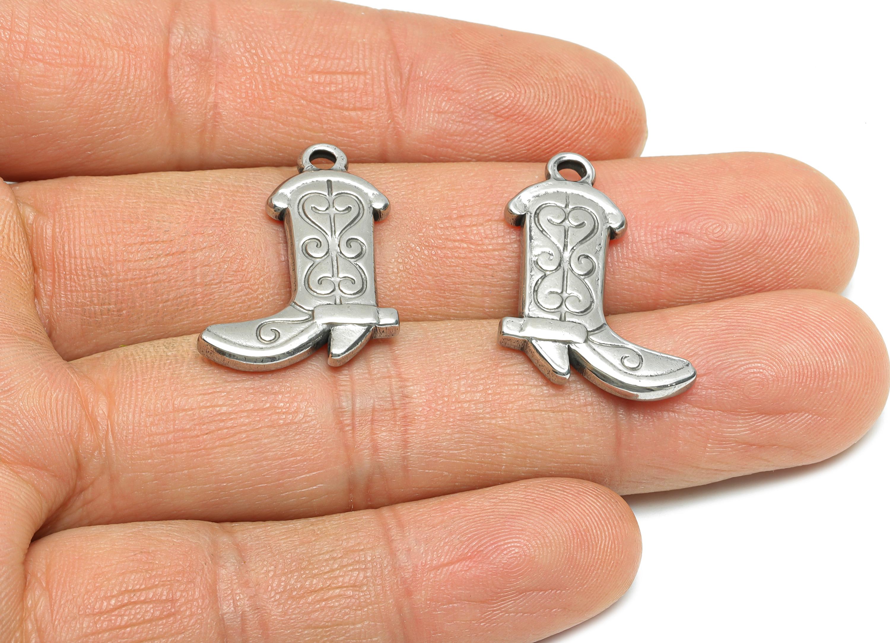 Cowboy Boot Pendant - Stainless Steel Minimalist Western Jewelry - Country Western Jewelry - Steel Jewelry - 25x18x3.2mm - SS1848 - DOMEDBAZAAR