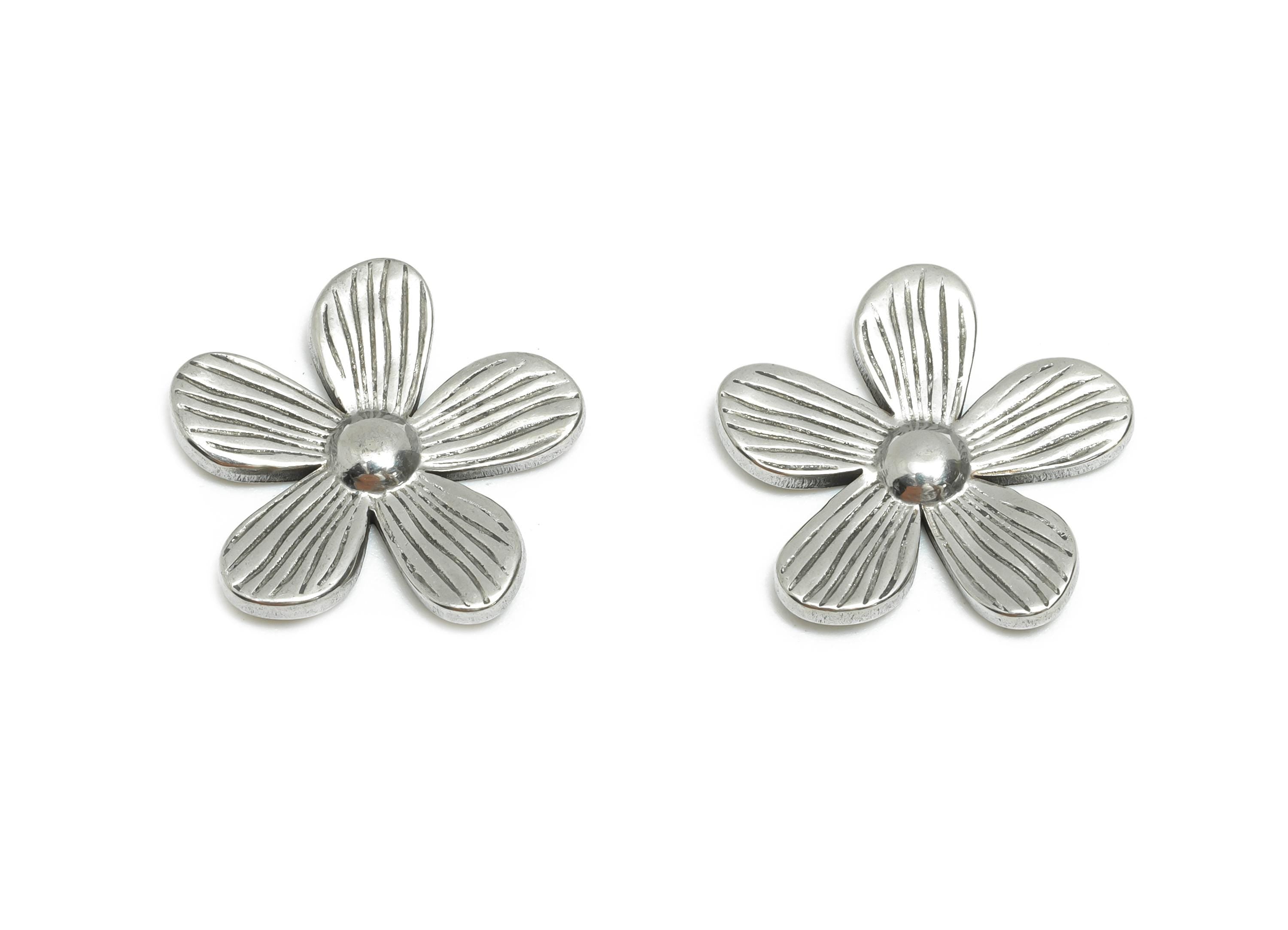 Stainless Steel Flower Charm - Textured Botanical Flower Charm - Spring Floral Design - Elegant Jewelry Making - 15.3x15.8x1.96mm - SS1772 - DOMEDBAZAAR