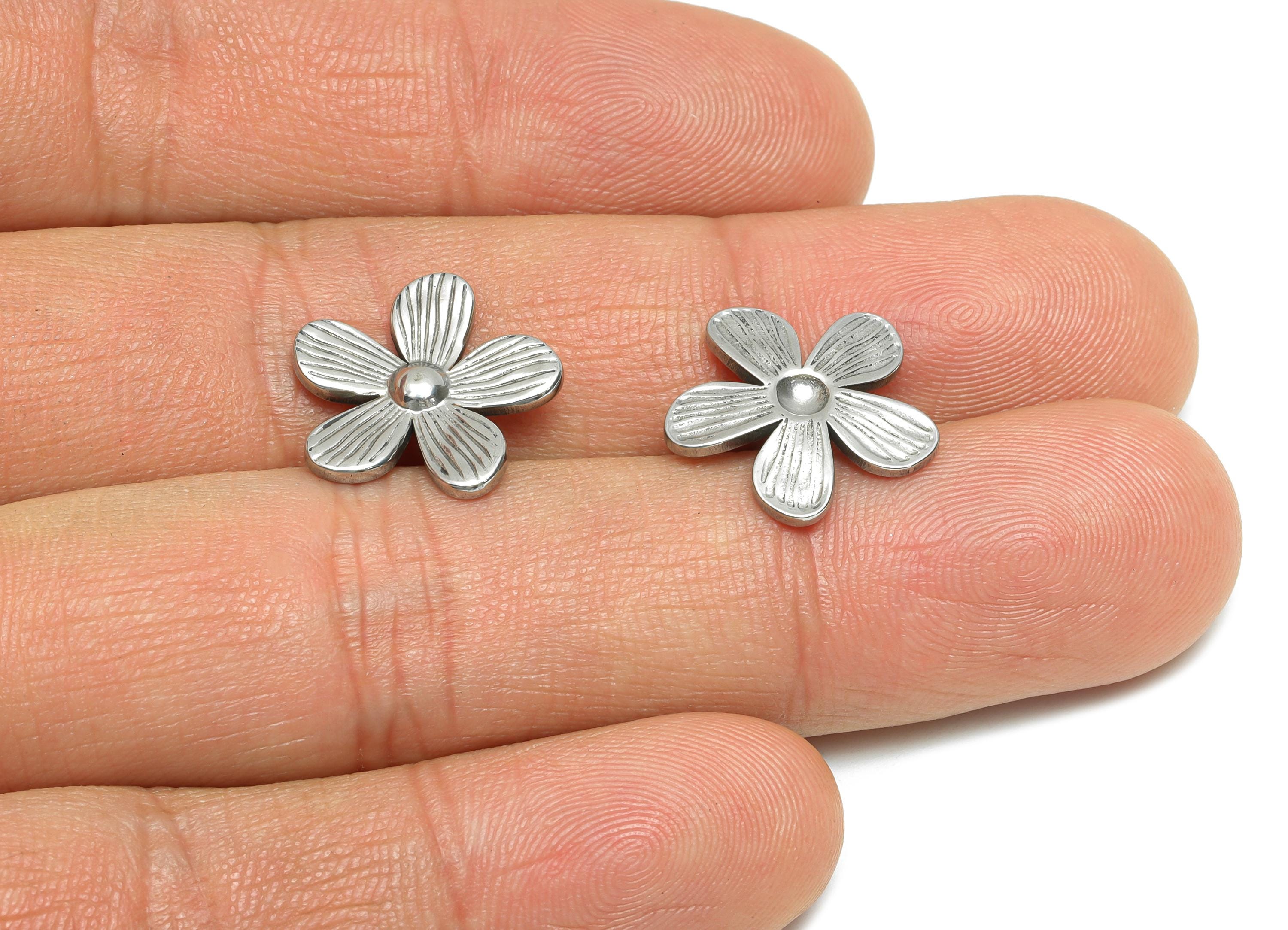Stainless Steel Flower Charm - Textured Botanical Flower Charm - Spring Floral Design - Elegant Jewelry Making - 15.3x15.8x1.96mm - SS1772 - DOMEDBAZAAR