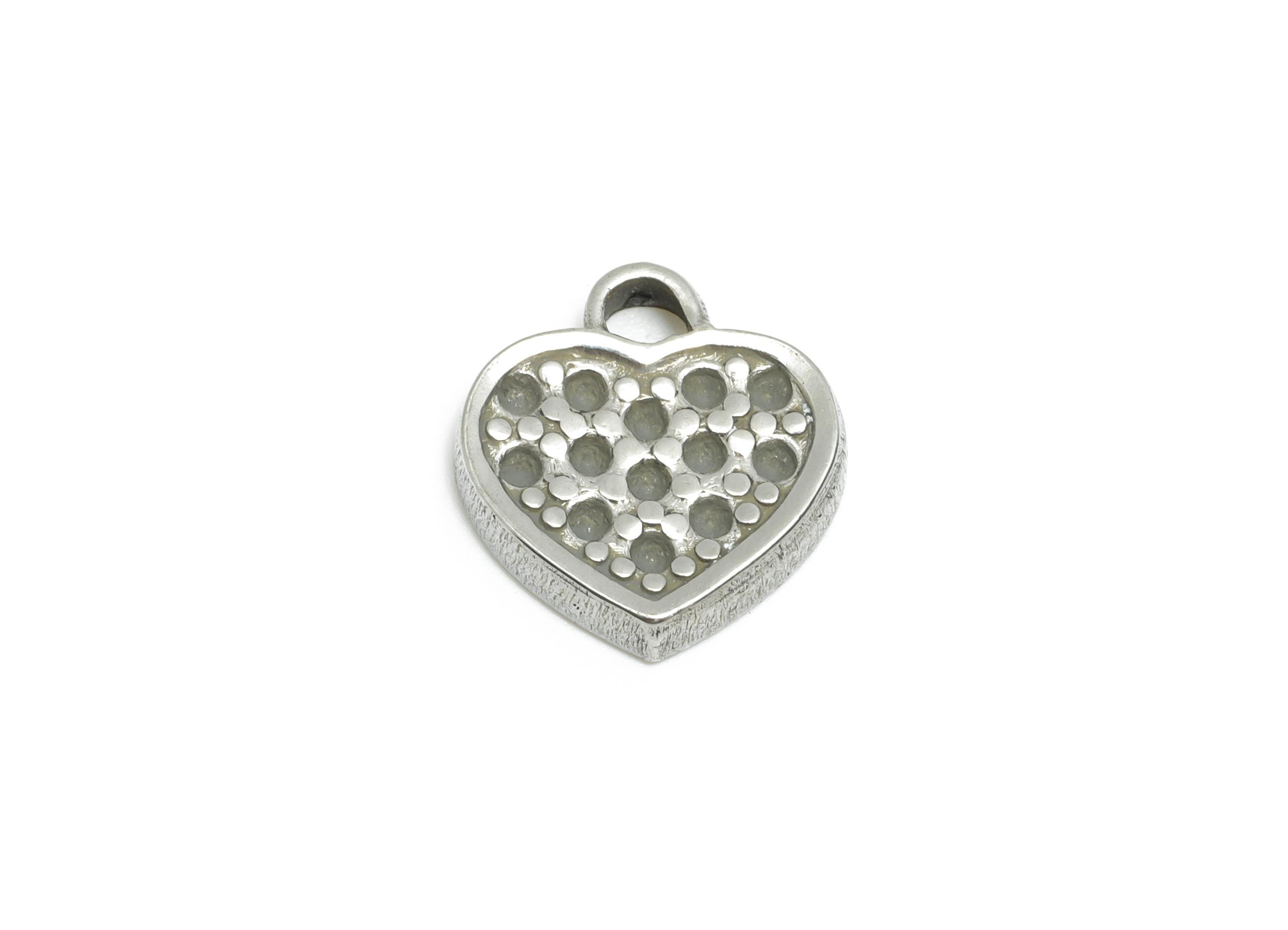 Steel Heart Pendant - Textured Heart Charm for Bracelet - Boho Vintage Heart Pendant For Diamond - Steel Jewelry - 12x11x2.41mm - SS1846 - DOMEDBAZAAR