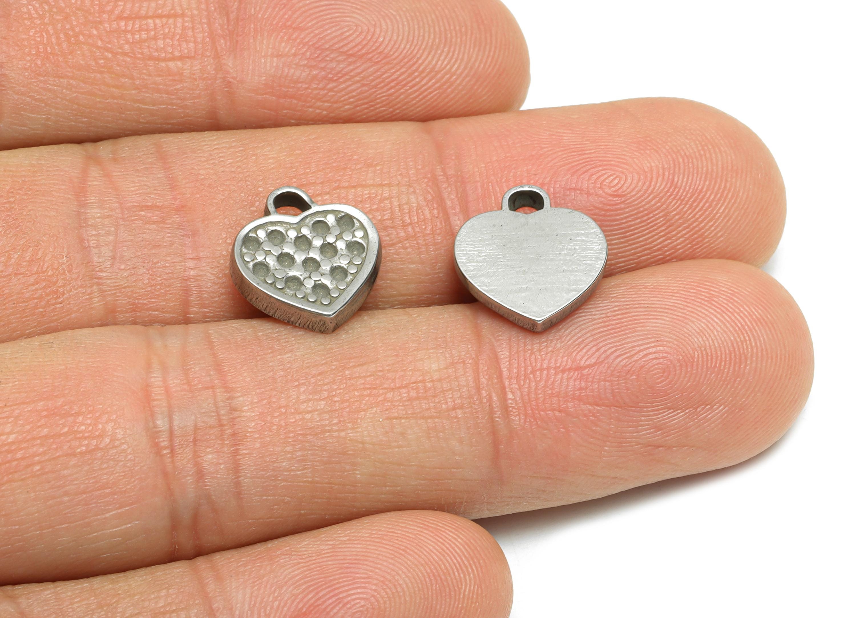 Steel Heart Pendant - Textured Heart Charm for Bracelet - Boho Vintage Heart Pendant For Diamond - Steel Jewelry - 12x11x2.41mm - SS1846 - DOMEDBAZAAR