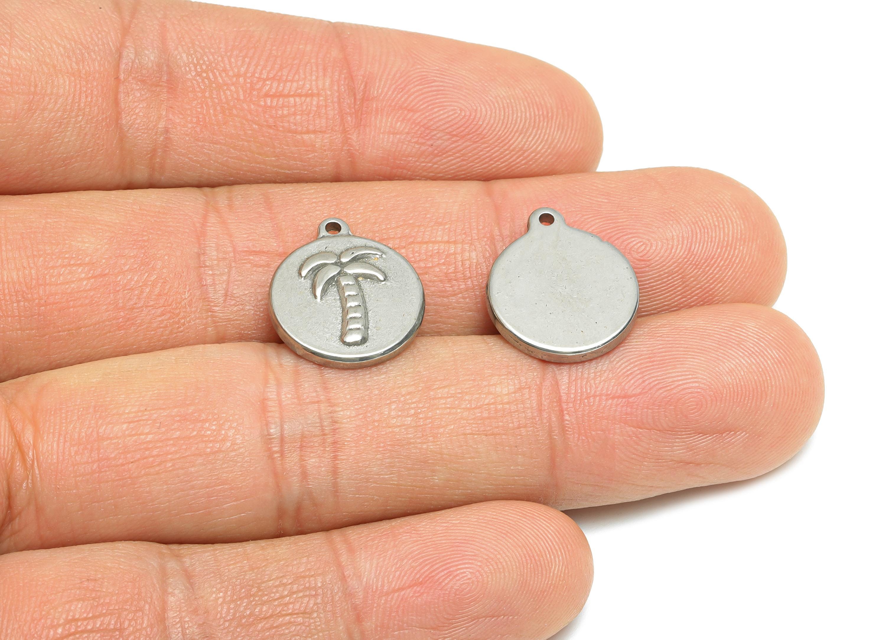 Steel Palm Tree Pendant - Tropical Charm for Necklace - Boho Tropical Vacation Accessory - Stainless Steel Jewelry - 16x14x2.57mm - SS1962 - DOMEDBAZAAR