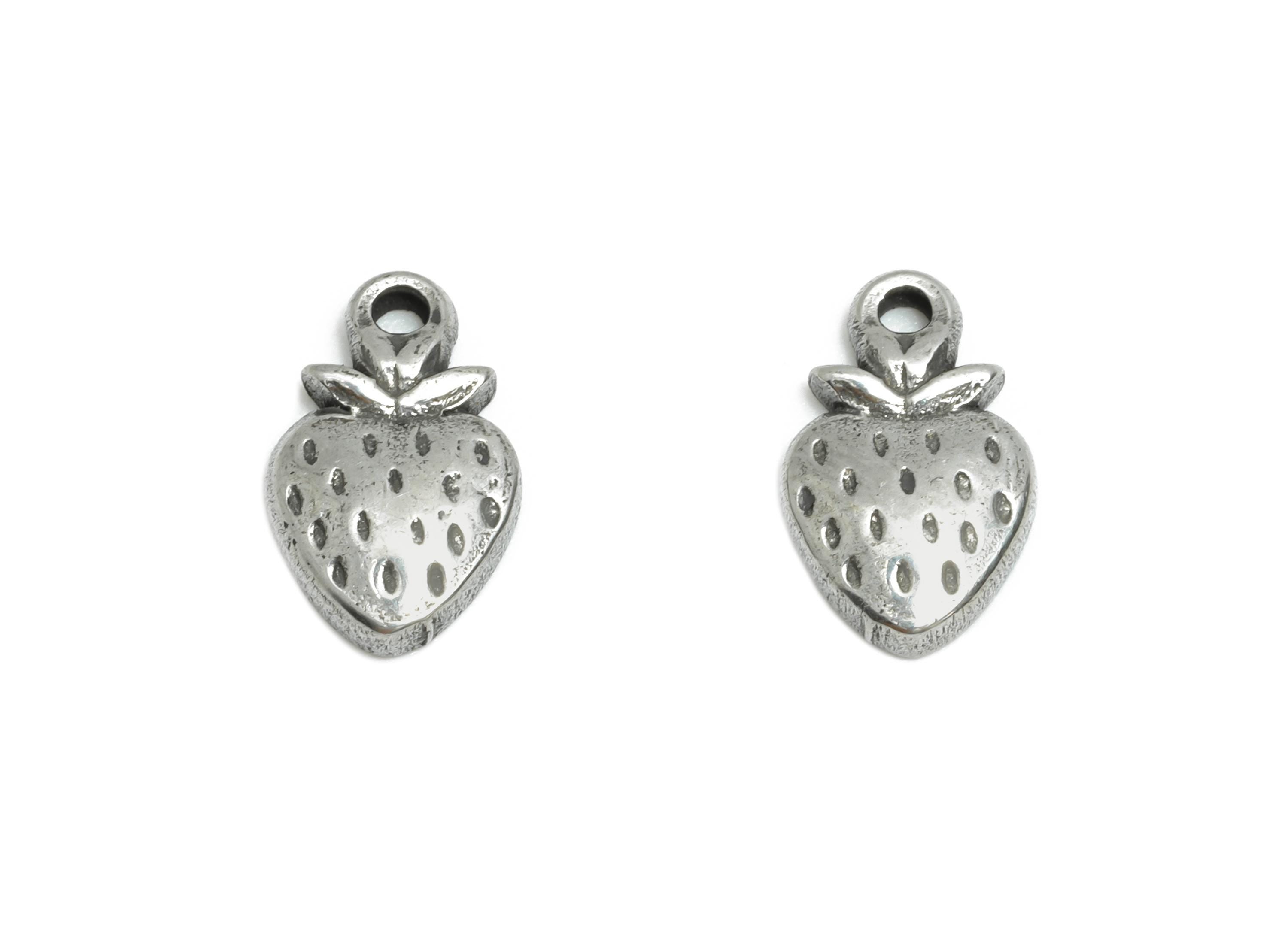 Steel Strawberry Charm - Mini Silver Strawberry Charm for Bracelet - Cute Steel Fruit Charm - Jewelry Component - 10.8x6.78x2.19mm - SS1774 - DOMEDBAZAAR