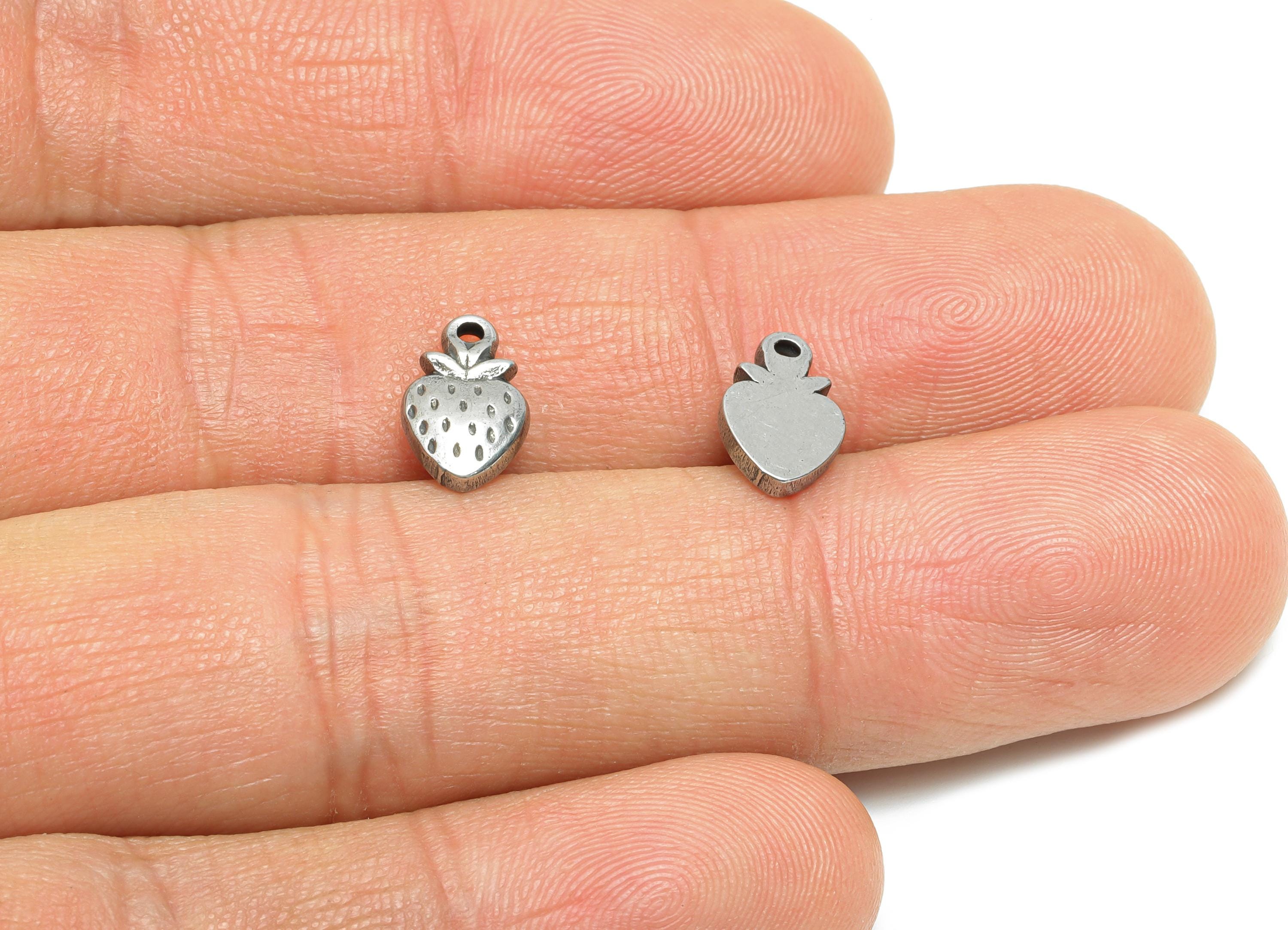 Steel Strawberry Charm - Mini Silver Strawberry Charm for Bracelet - Cute Steel Fruit Charm - Jewelry Component - 10.8x6.78x2.19mm - SS1774 - DOMEDBAZAAR