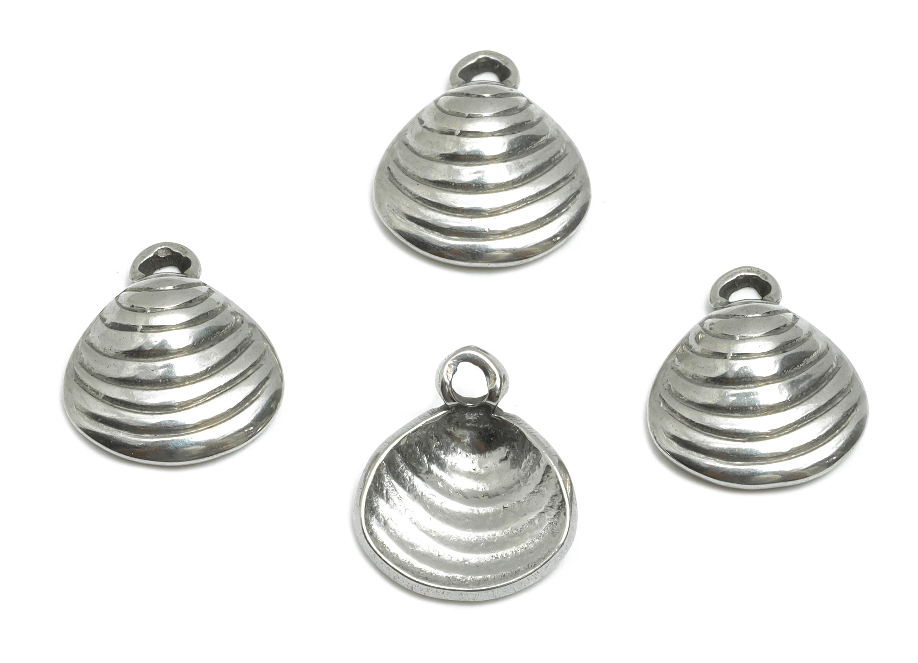 Steel Shell Charms - Simple Silver Shell Charm for Bracelet - Steel Marine Life Charm - Minimalist Jewelry DIY - 11.05x9.65x3.08mm - SS1788 - DOMEDBAZAAR