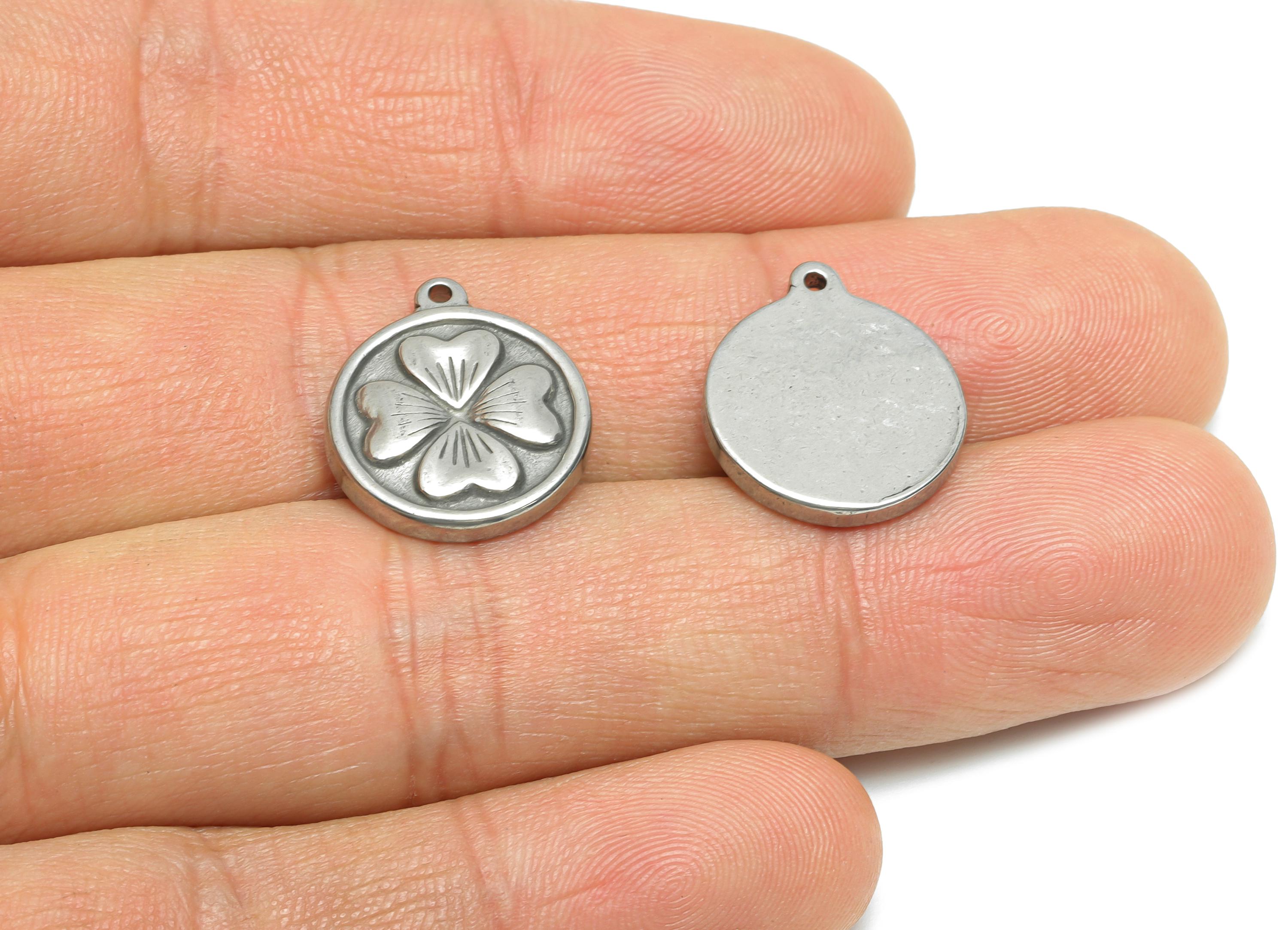 Steel Flower Pendant - Steel Floral Pendant for Necklace - Nature Botanical Spring Charm - Elegant Jewelry Making - 17x15x2.66mm - SS1941 - DOMEDBAZAAR