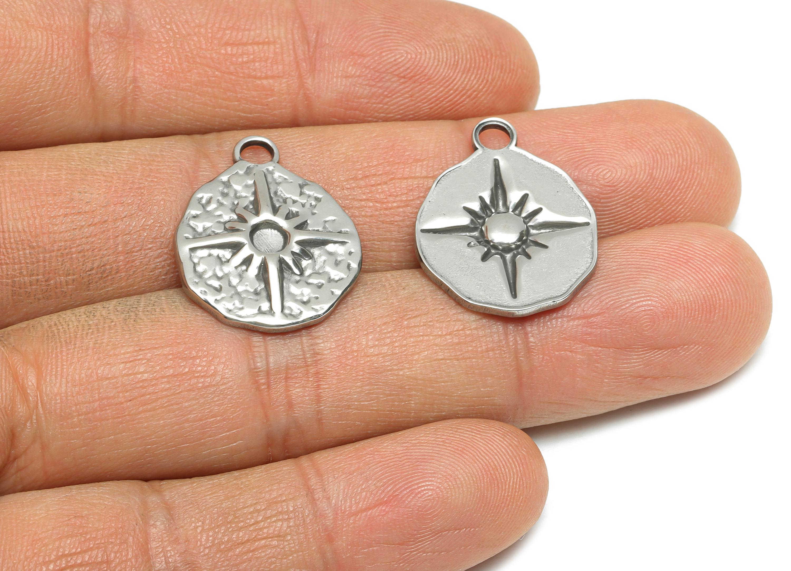 Steel Star Pendant - Steel Hammered North Star for Necklace - Nature Celestial Pendant For Gemstone - Elegant Jewelry - 23x18x2.42mm -SS1897 - DOMEDBAZAAR