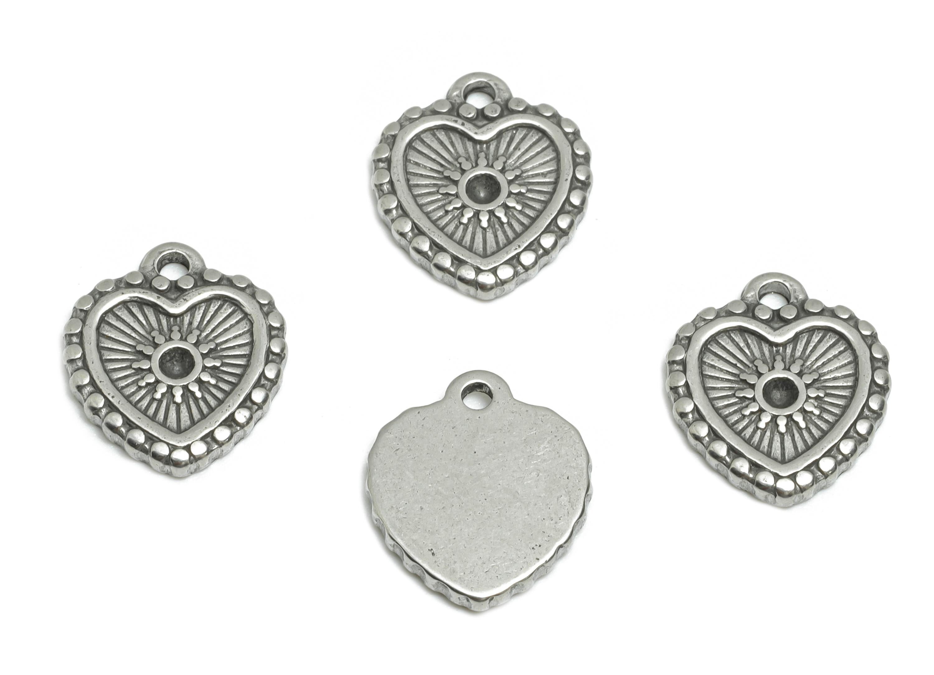 Steel Sunburst Heart Pendant - Textured Vintage Charm for Necklace - Handmade Jewelry For Gemstone - Steel Jewelry - 12x10x1.53mm - SS1793 - DOMEDBAZAAR