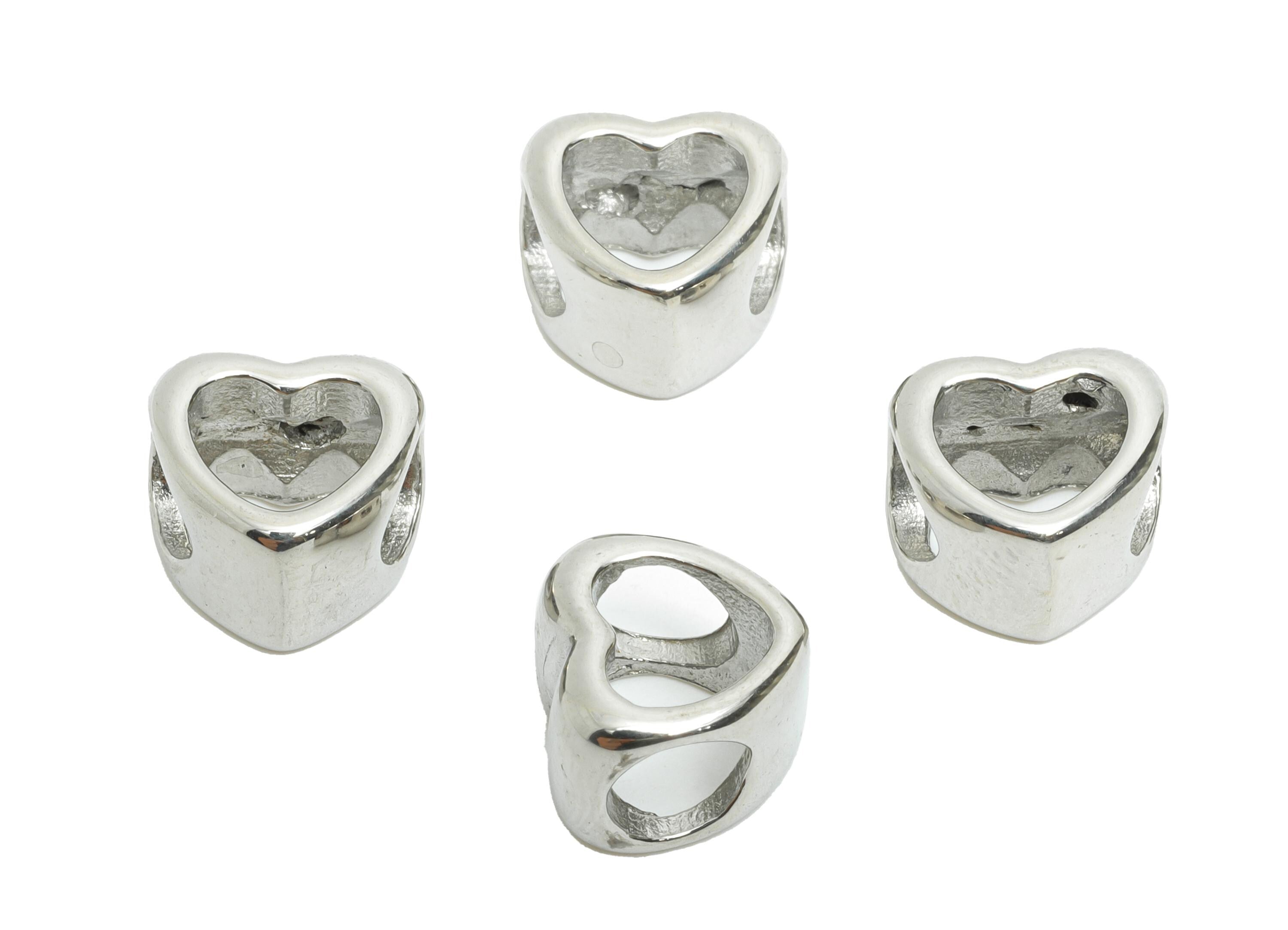 Stainless Steel Heart Beads - Hollow Heart Spacer Bead for Bracelet - Smooth Stainless Steel Bead - Detailed Spacer Beads - 10x9x7mm -SS1597 - DOMEDBAZAAR