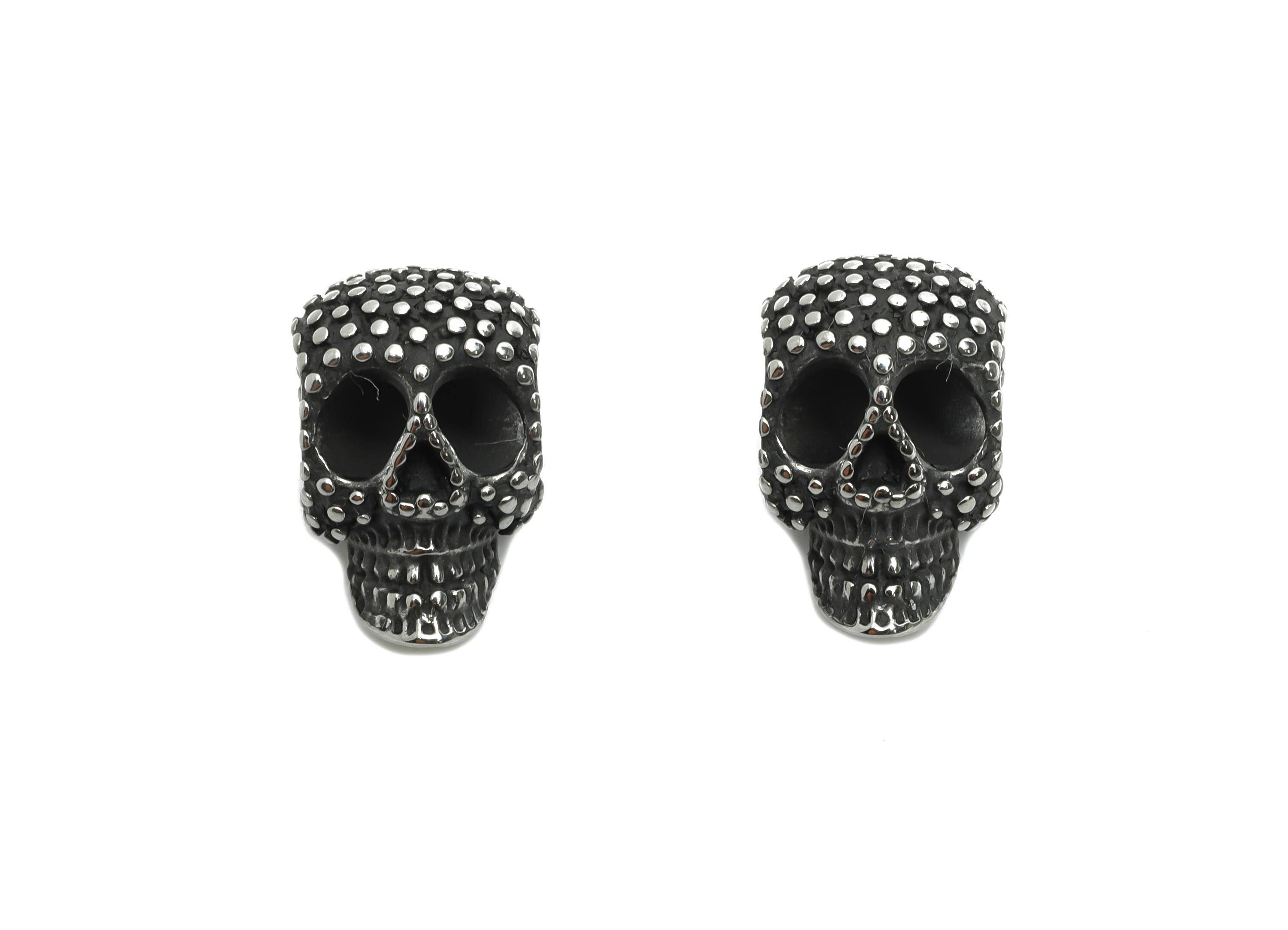 Steel Skull Bead - Studded Skull Spacer Bead for Bracelet - 304 Stainless Steel - Punk Style Charm - Halloween Charm - 16x10x11mm - SS1573 - DOMEDBAZAAR