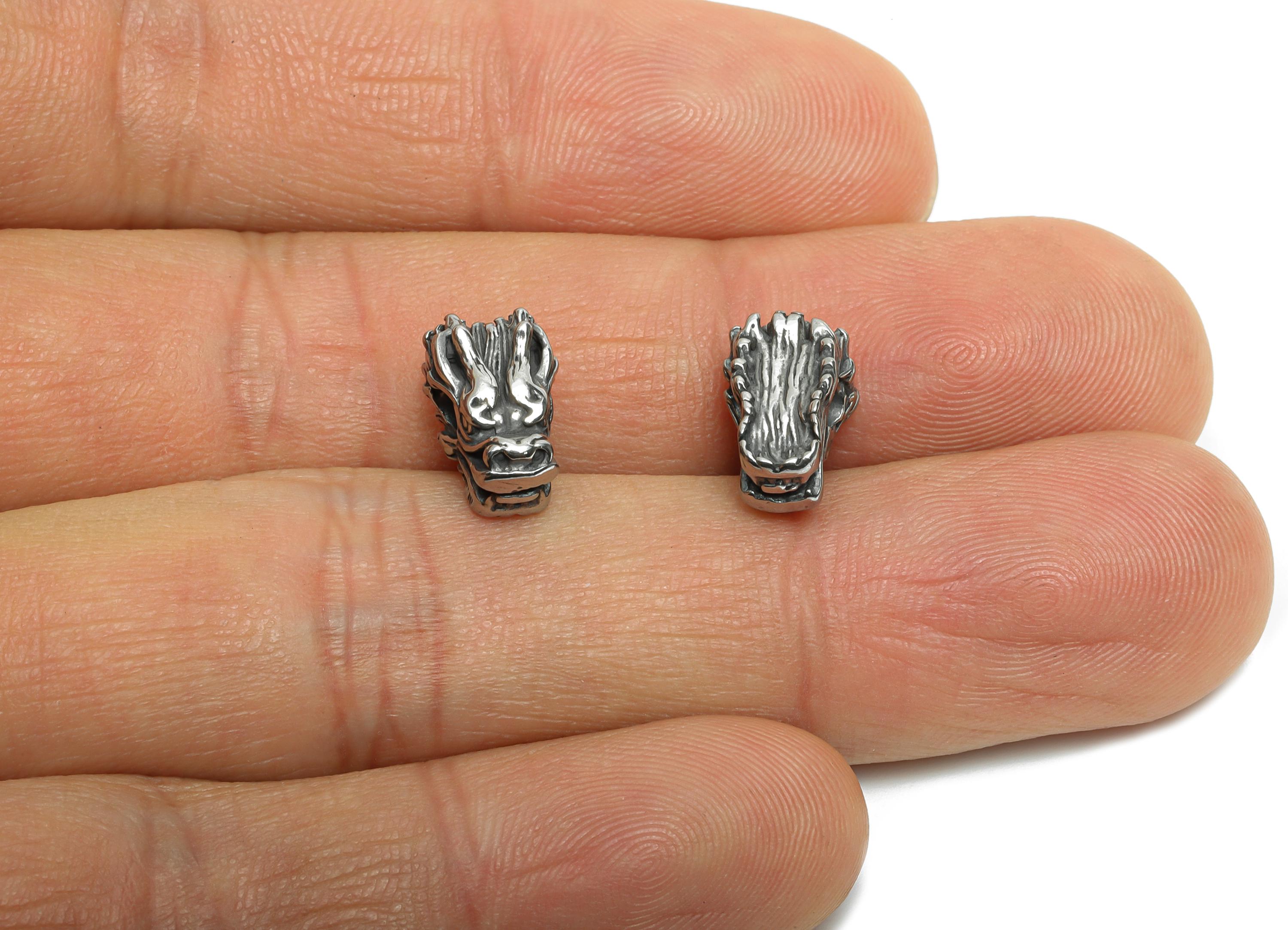 Stainless Steel Dragon Beads - Dragon Head Spacer Bead for Bracelet - 304 Stainless Steel - Textured Steel Spacer Bead - 12x7x7mm - SS1583 - DOMEDBAZAAR