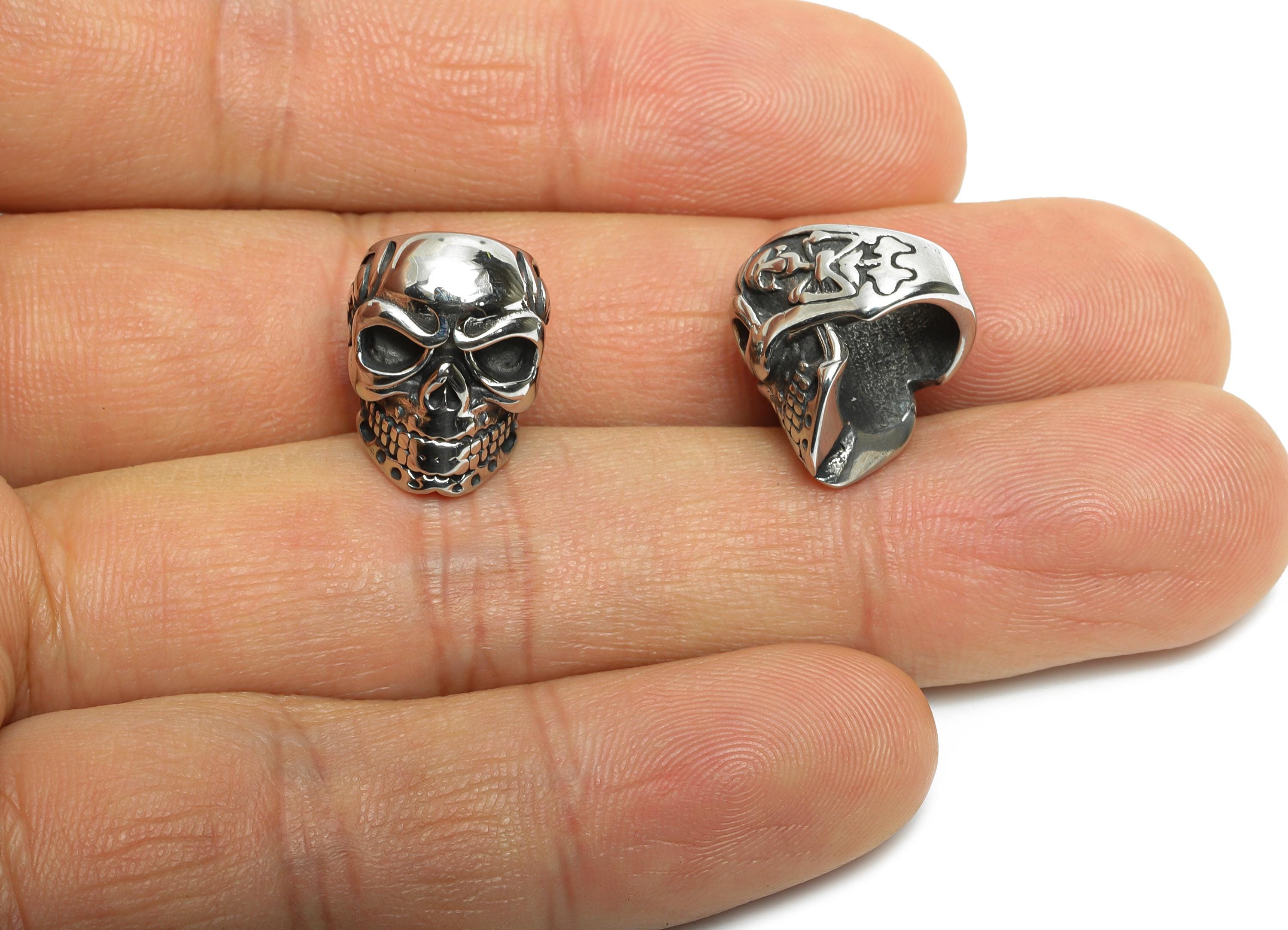 Steel Skull Beads - Skull Spacer Bead for Bracelet - 304 Stainless Steel - Punk Style Charm - Halloween Jewelry - 15.9x12x14.78mm - SS1574 - DOMEDBAZAAR