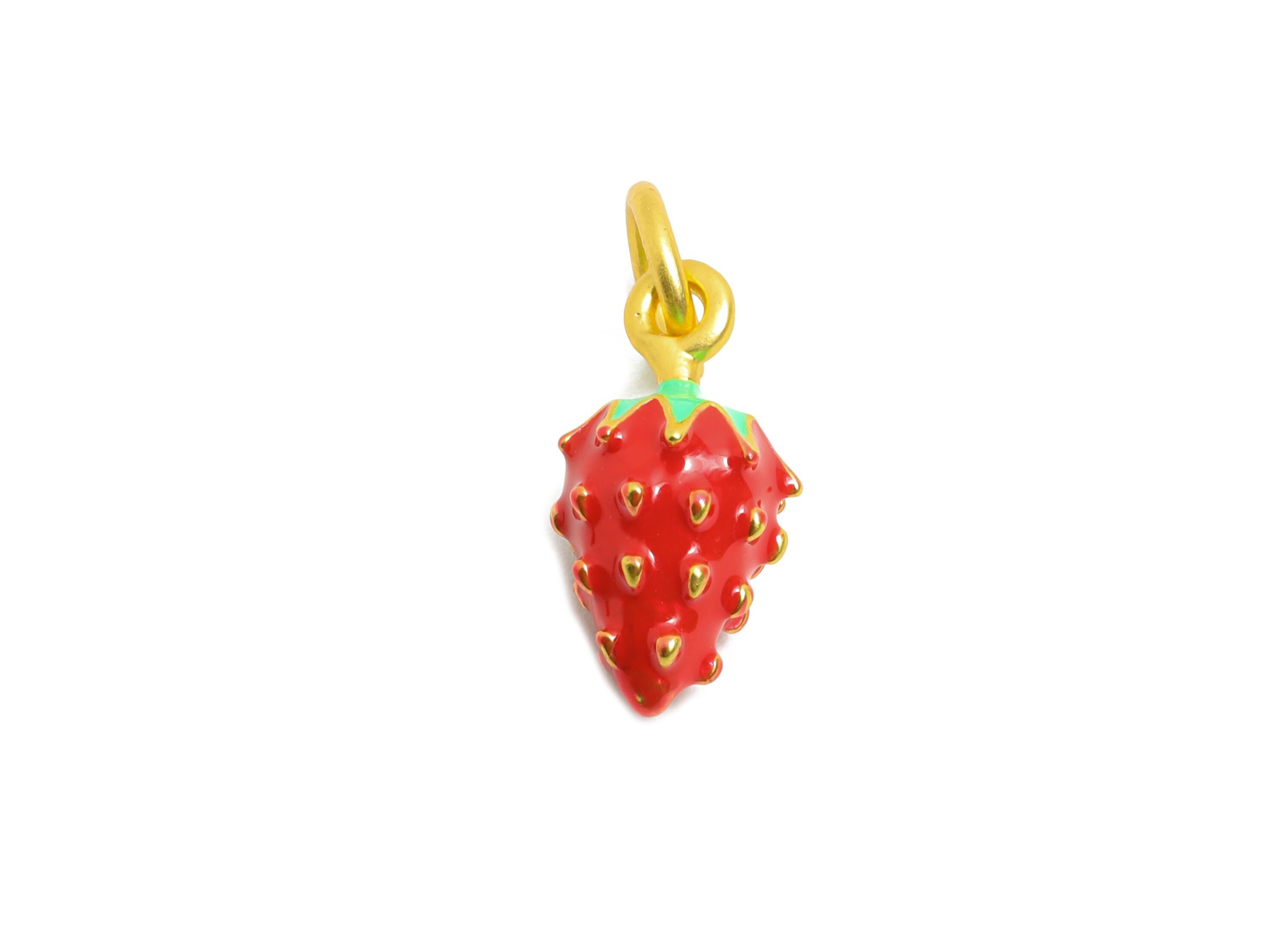 Alloy Strawberry Charms - Colorful Enamel Bracelet Charms - Dainty Alloy Fruit Pendant - Jewelry Component DIY - 19.6x8.21x7.89mm - ZZ2055 - DOMEDBAZAAR