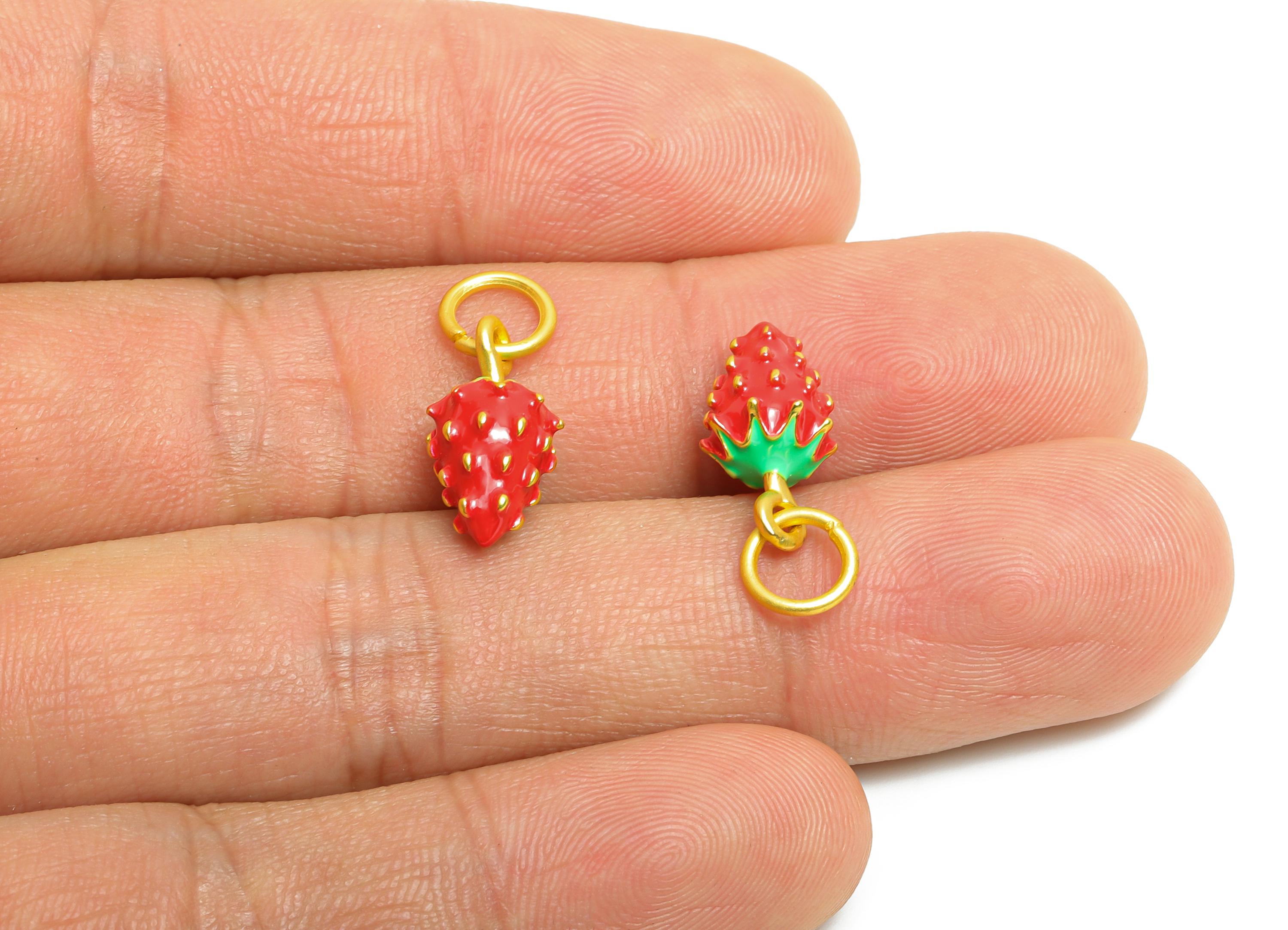 Alloy Strawberry Charms - Colorful Enamel Bracelet Charms - Dainty Alloy Fruit Pendant - Jewelry Component DIY - 19.6x8.21x7.89mm - ZZ2055 - DOMEDBAZAAR