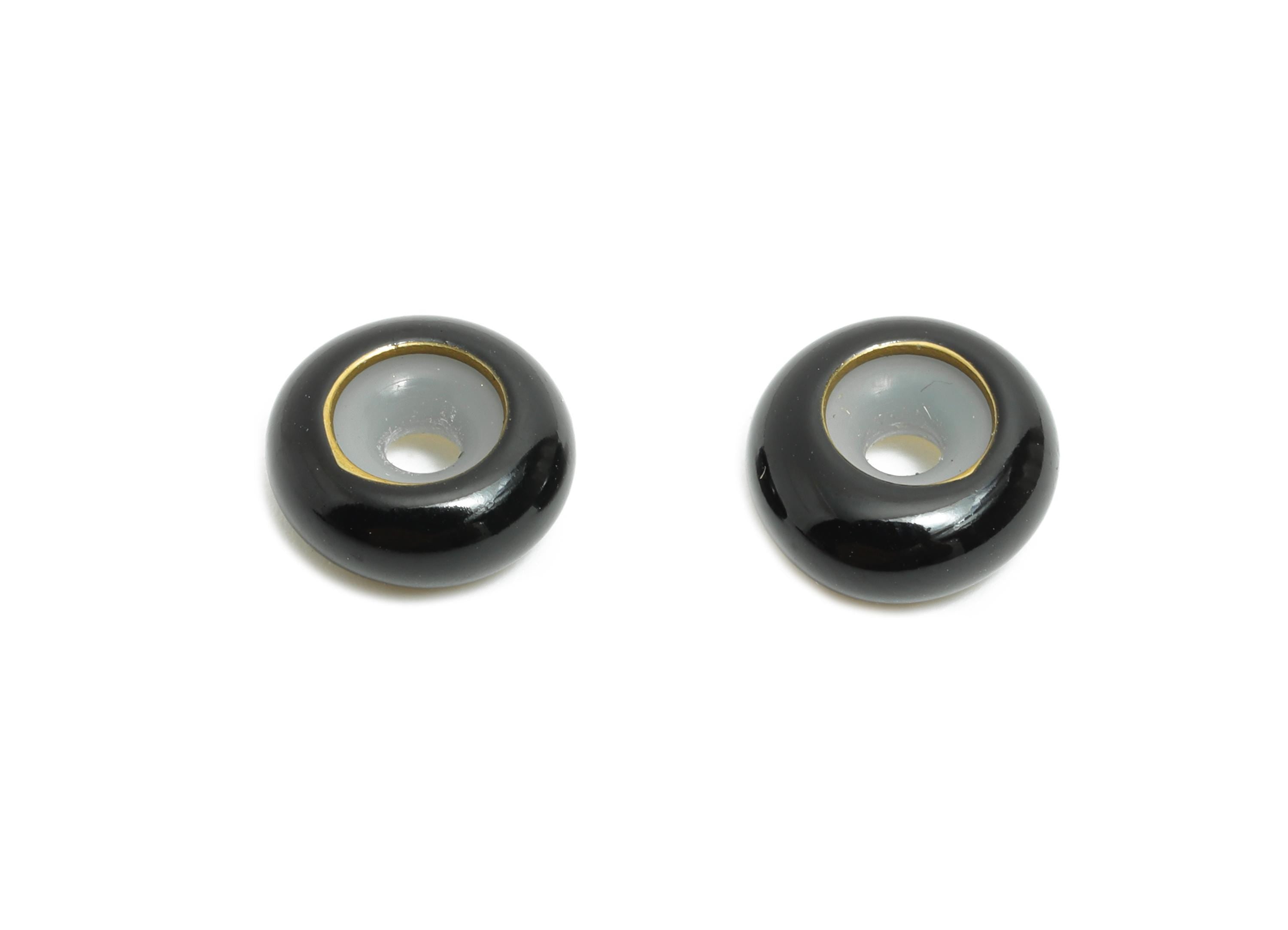 Black Donut Spacer Bead - Brass Enamel Rubber Bracelet Stopper Beads - Adjustable Rondelle Beads - Silicone Smart Bead - 10x10x4mm-RGP10463A - DOMEDBAZAAR