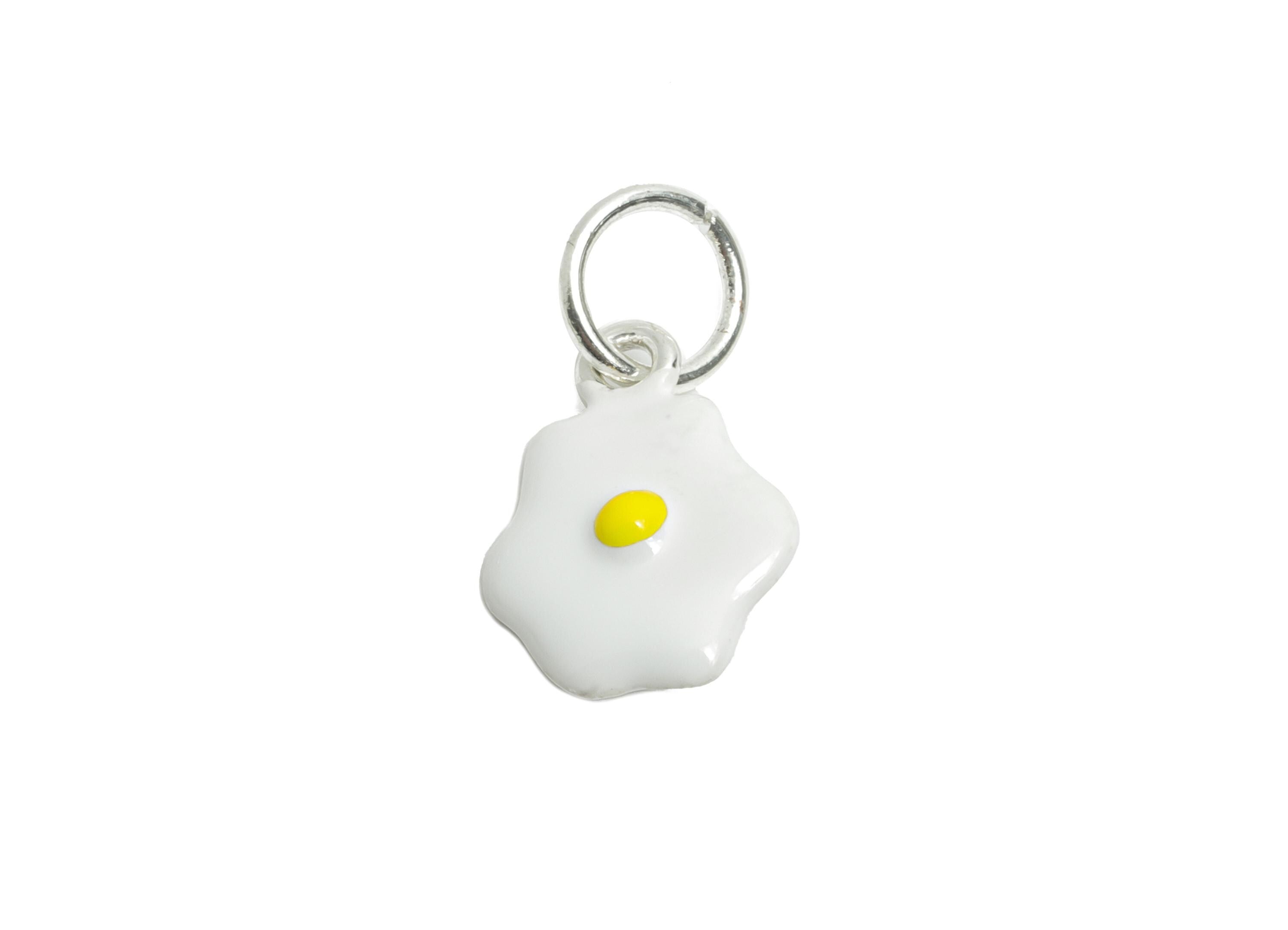 Alloy Fried Egg Charms - Mini Enamel Egg Bracelet Charms - Novelty Alloy Food Pendant - Jewelry Component DIY - 19.85x10.9x4.52mm - ZZ2056 - DOMEDBAZAAR