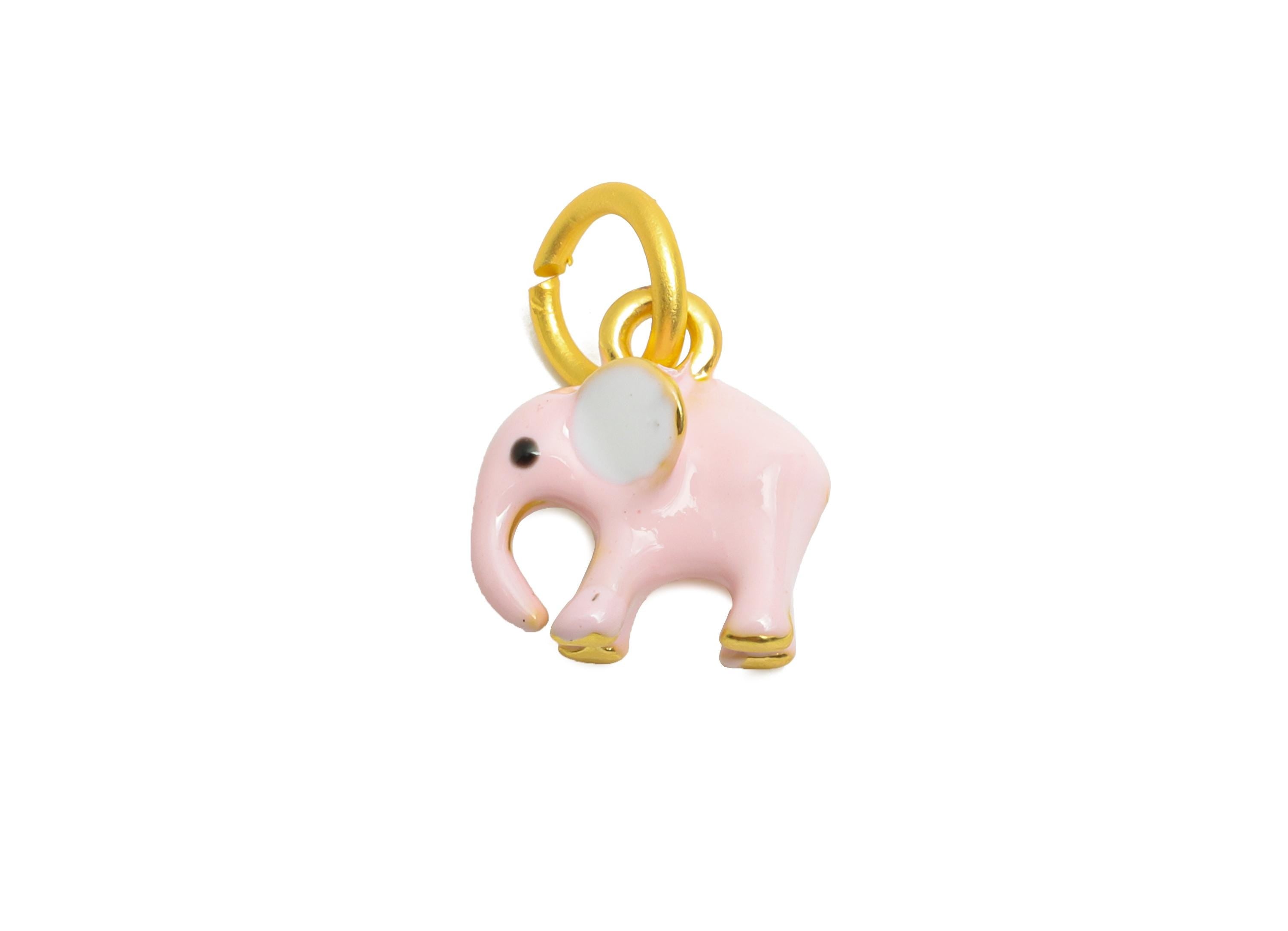 Alloy Elephant Charm - Pink Enamel Elephant Bracelet Charm - Fun Alloy Animal Pendant for Kids - Jewelry Accessory DIY - 12x11x6.7mm -ZZ2084 - DOMEDBAZAAR