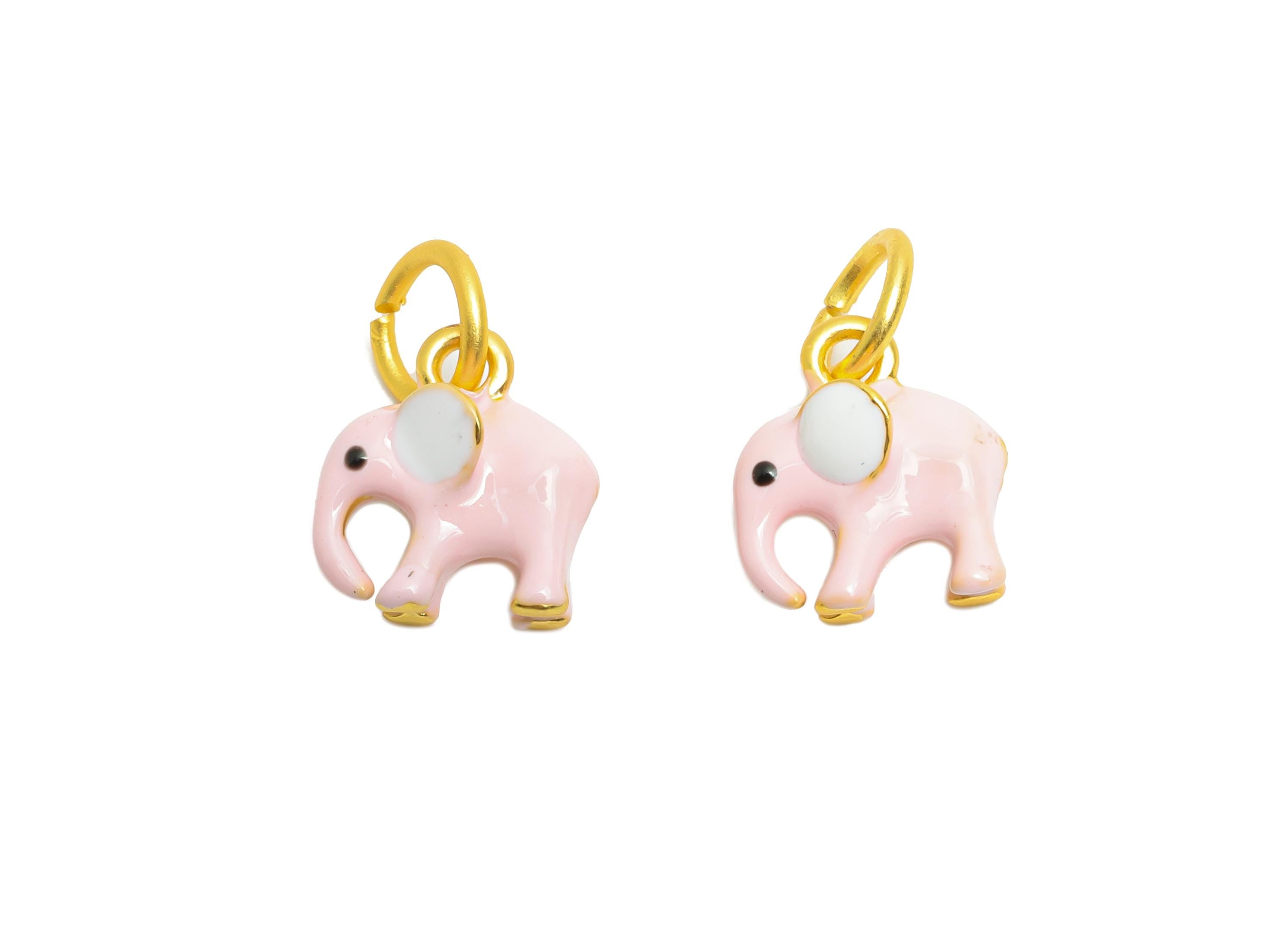 Alloy Elephant Charm - Pink Enamel Elephant Bracelet Charm - Fun Alloy Animal Pendant for Kids - Jewelry Accessory DIY - 12x11x6.7mm -ZZ2084 - DOMEDBAZAAR