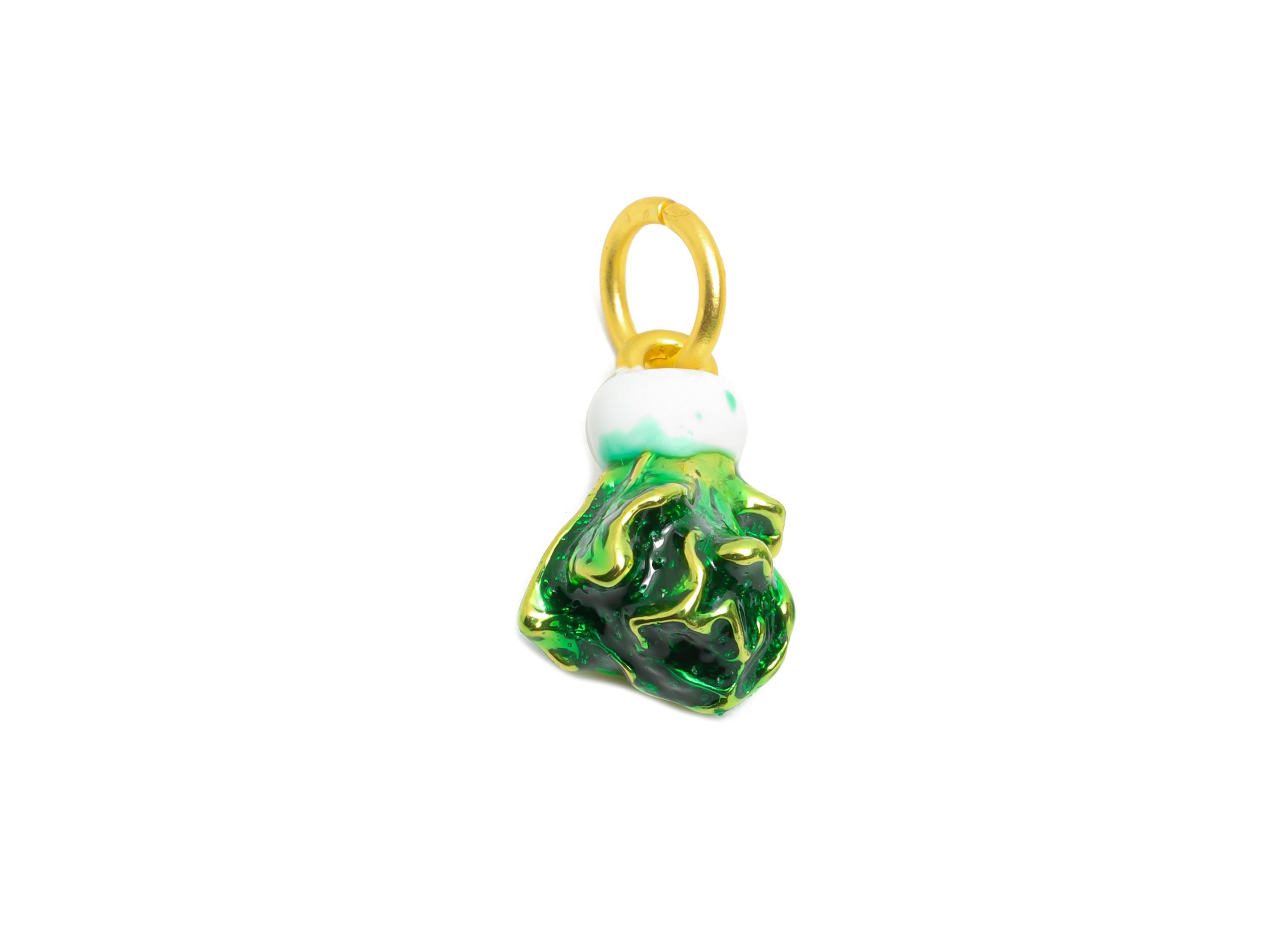 Alloy Green Bok Choy Charm - Colorful Enamel for Bracelet - Miniature Vegetable Pendant - DIY Customizable Cute Jewelry - 15x10x7mm - ZZ2082 - DOMEDBAZAAR