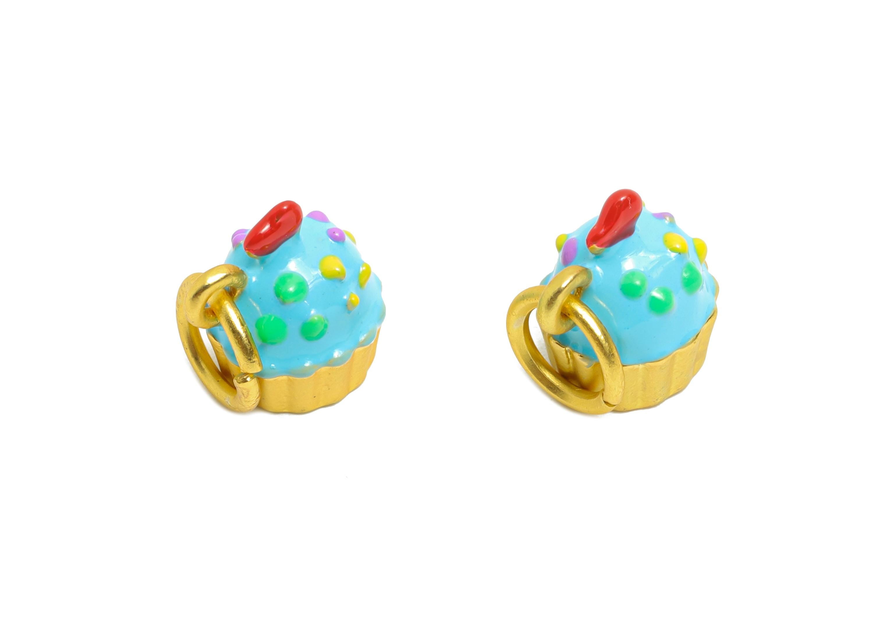 Alloy Blue Cake Charm - Colorful Enamel for Bracelet - Kawaii Cupcake Charm Pendant - DIY Customizable Cute Jewelry - 11x9.81x8mm - ZZ2072 - DOMEDBAZAAR