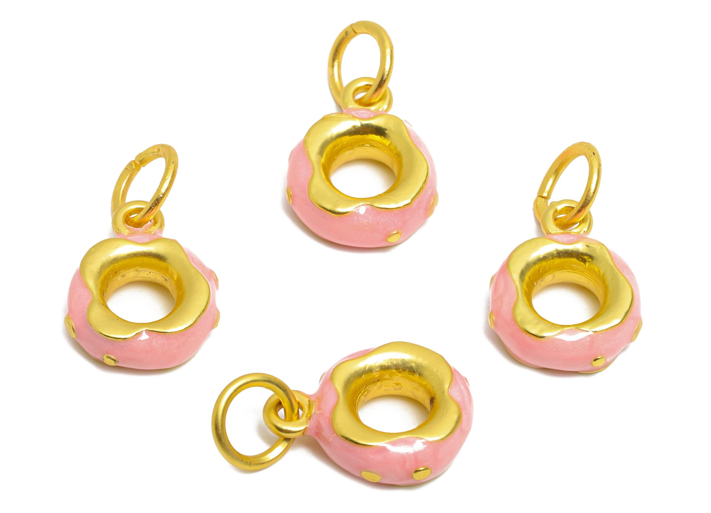 Alloy Donut Bracelet Charms - Pink Enamel Sweet Pendant - Refined Alloy Donut Pendant - Jewelry Accessories DIY - 19.86x11.68x4.5mm - ZZ2070 - DOMEDBAZAAR