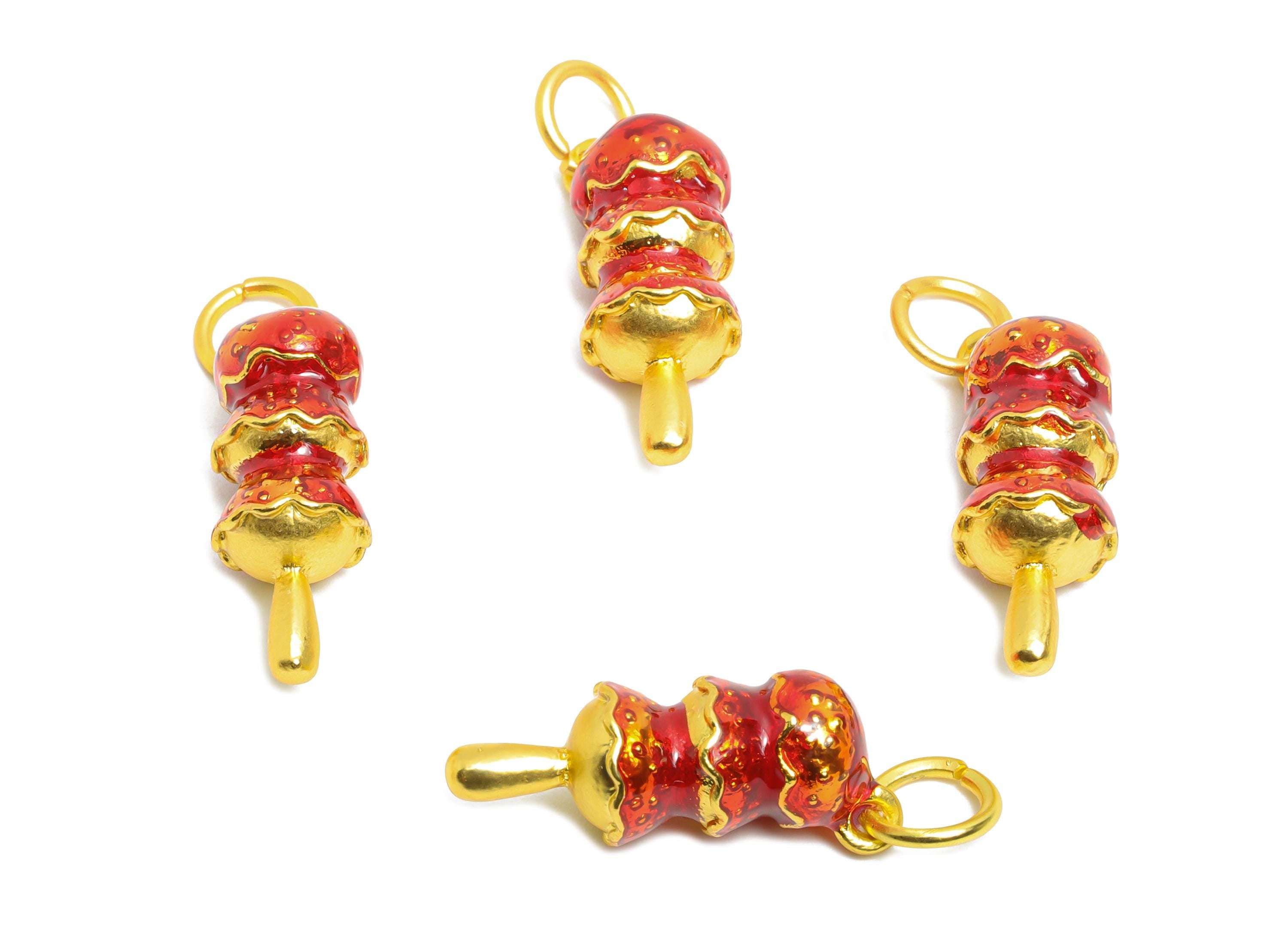 Alloy Candied Haws Bracelet Charm - Chinese Tanghulu Enamel Pendant - Alloy Handmade Pendant - Jewelry Making DIY - 26.55x8.4x8.6mm - ZZ2065 - DOMEDBAZAAR