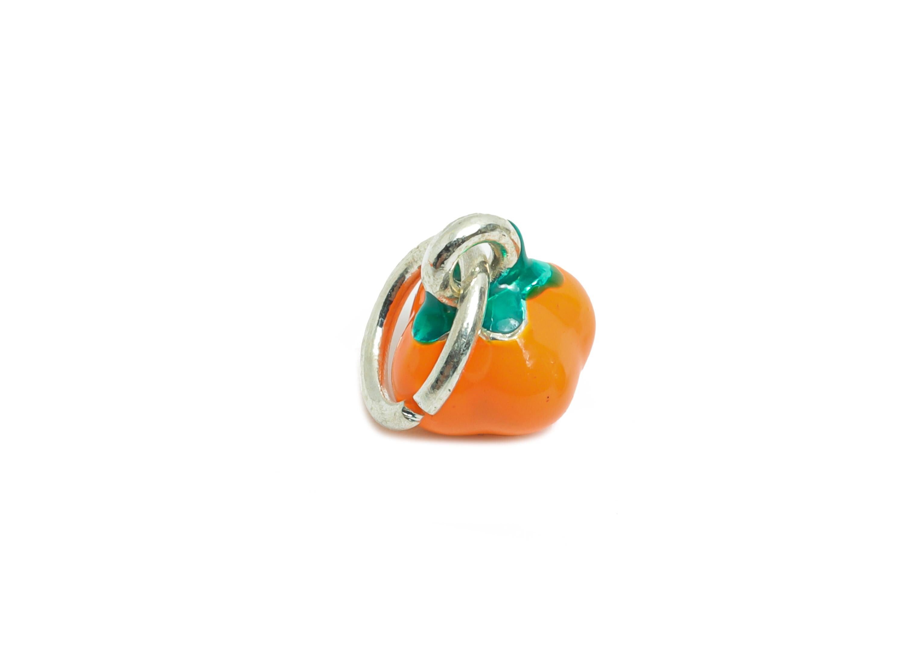 Alloy Persimmon Bracelet Charms - Dainty Enamel Persimmon Pendant - Handmade Alloy Fruit Pendant - Jewelry Making - 8.9x7.44x7.7mm - ZZ2087 - DOMEDBAZAAR