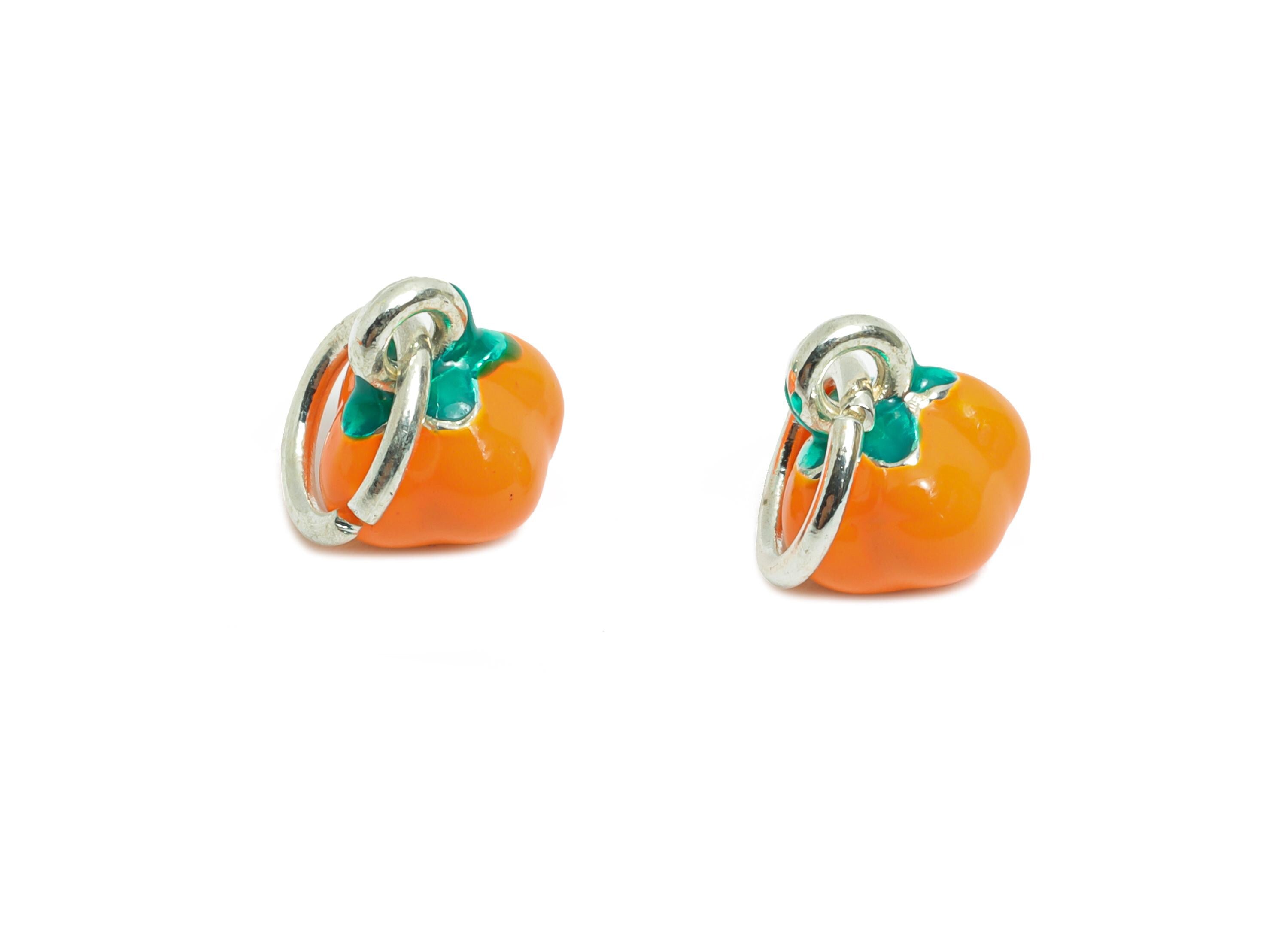 Alloy Persimmon Bracelet Charms - Dainty Enamel Persimmon Pendant - Handmade Alloy Fruit Pendant - Jewelry Making - 8.9x7.44x7.7mm - ZZ2087 - DOMEDBAZAAR
