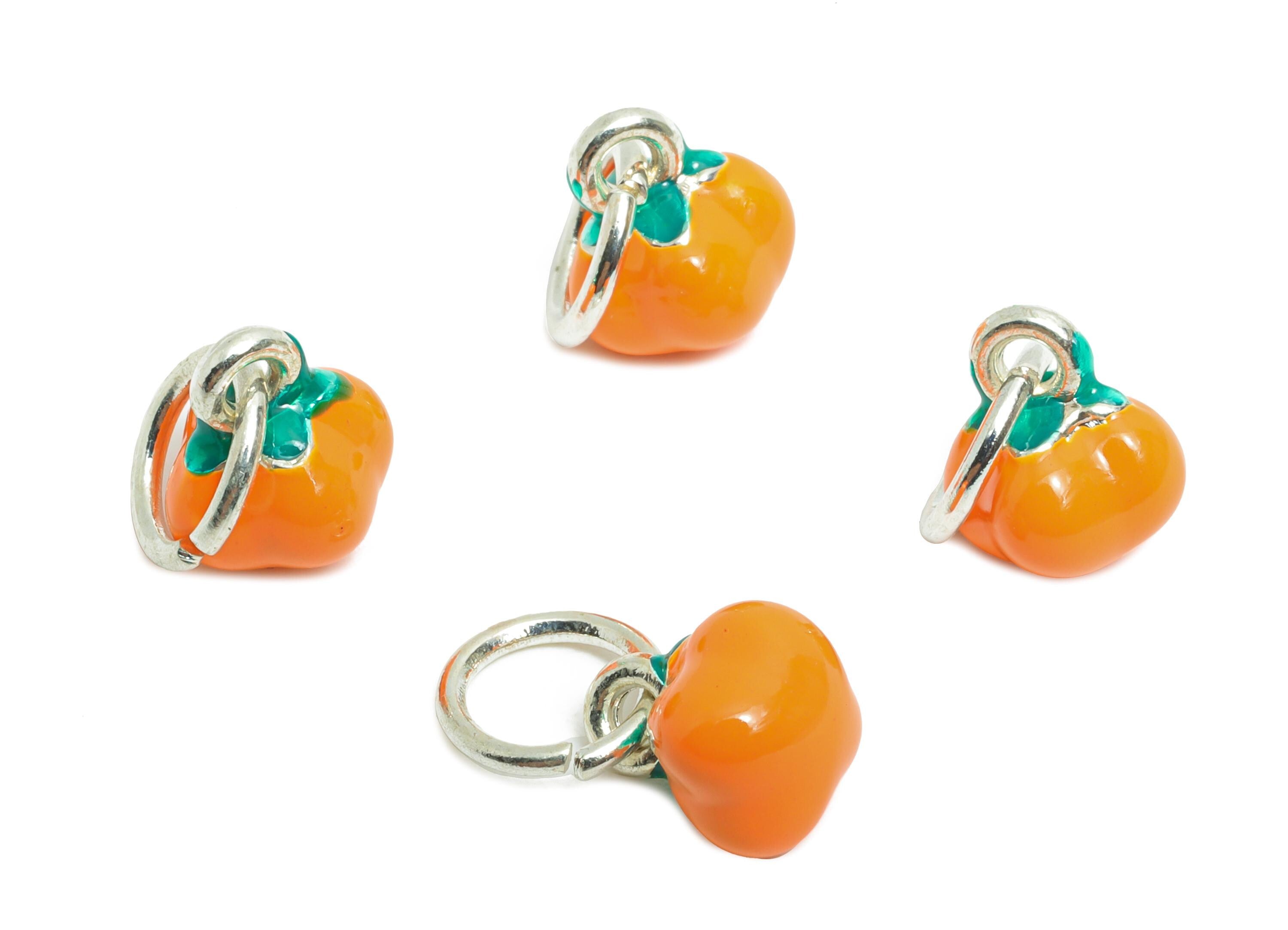 Alloy Persimmon Bracelet Charms - Dainty Enamel Persimmon Pendant - Handmade Alloy Fruit Pendant - Jewelry Making - 8.9x7.44x7.7mm - ZZ2087 - DOMEDBAZAAR